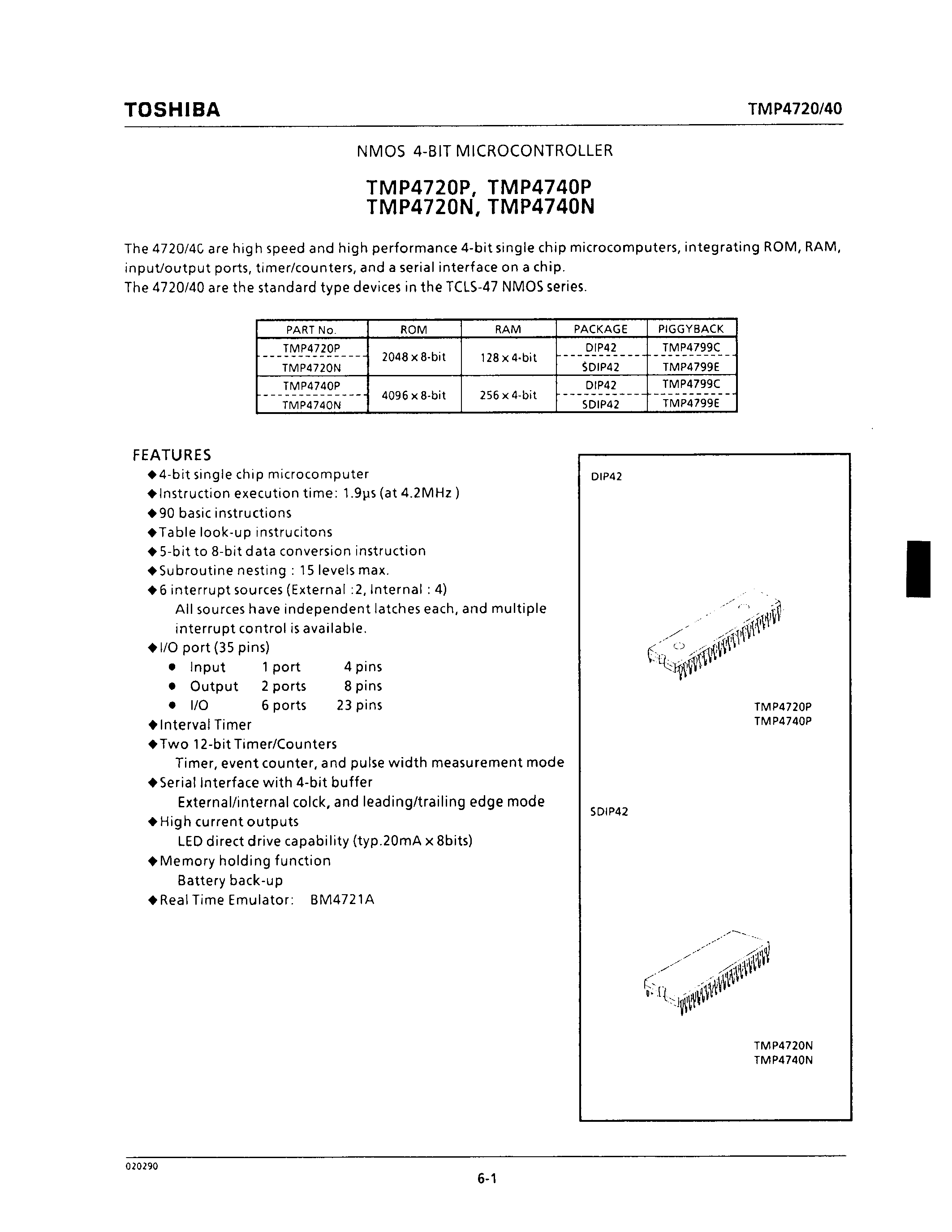 Даташит TMP4740N - NMOS 4-BIT MICROCONTROLLER страница 1