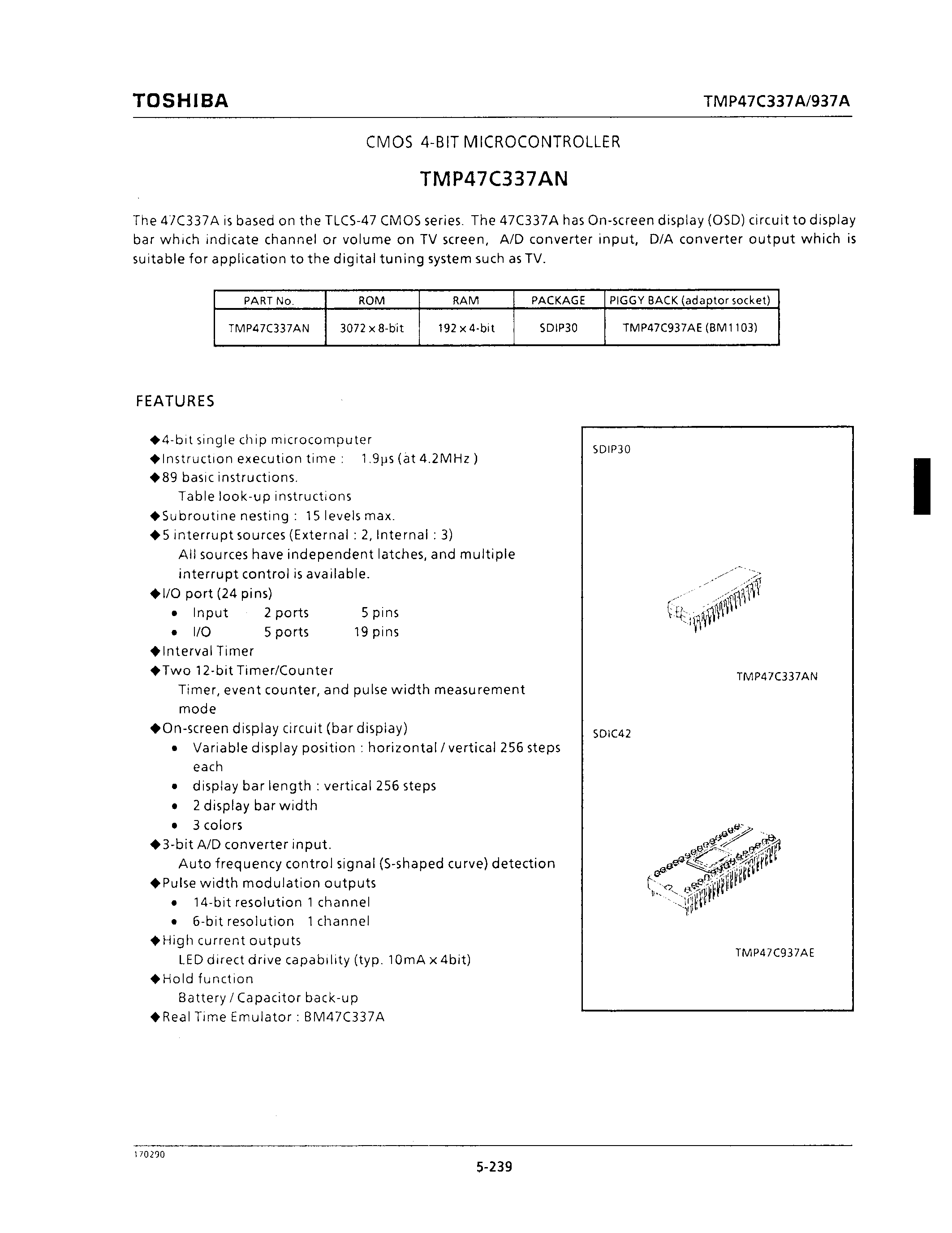Даташит TMP47C337AN - CMOS 4-BIT MICROCONTROLLER страница 1