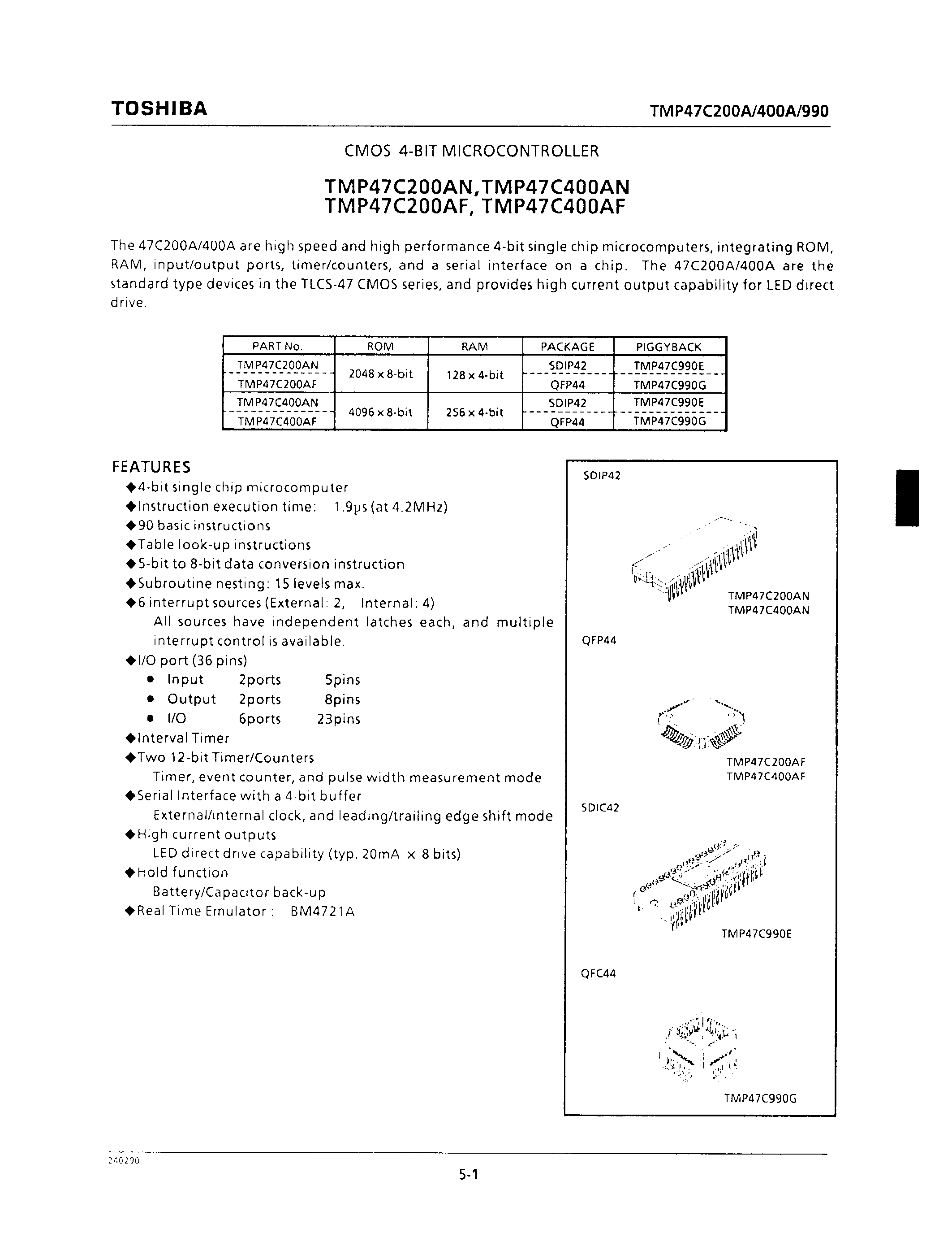 Даташит TMP47C400AF - CMOS 4-BIT MICROCONTROLLER страница 1