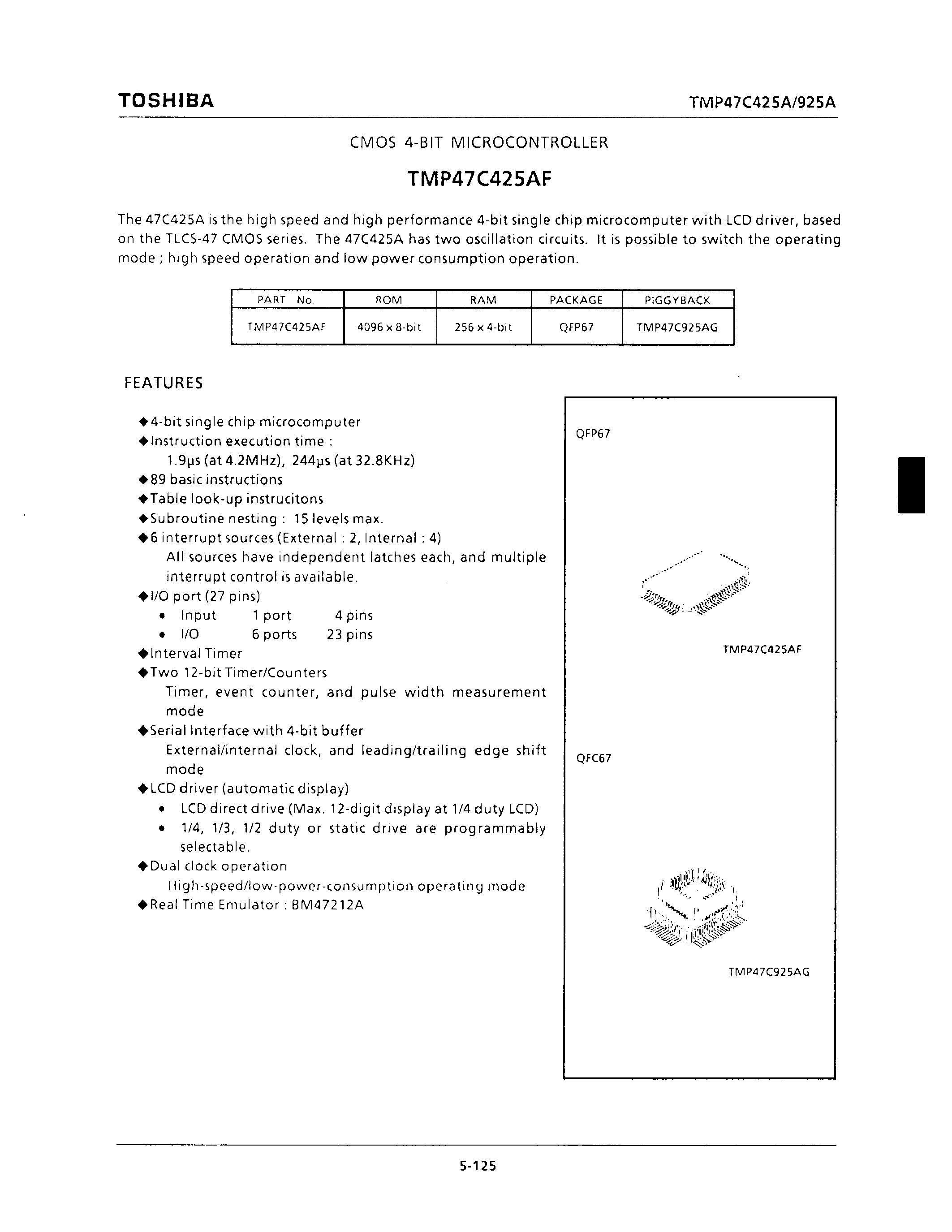 Даташит TMP47C425AF - CMOS 4-BIT MICROCONTROLLER страница 1