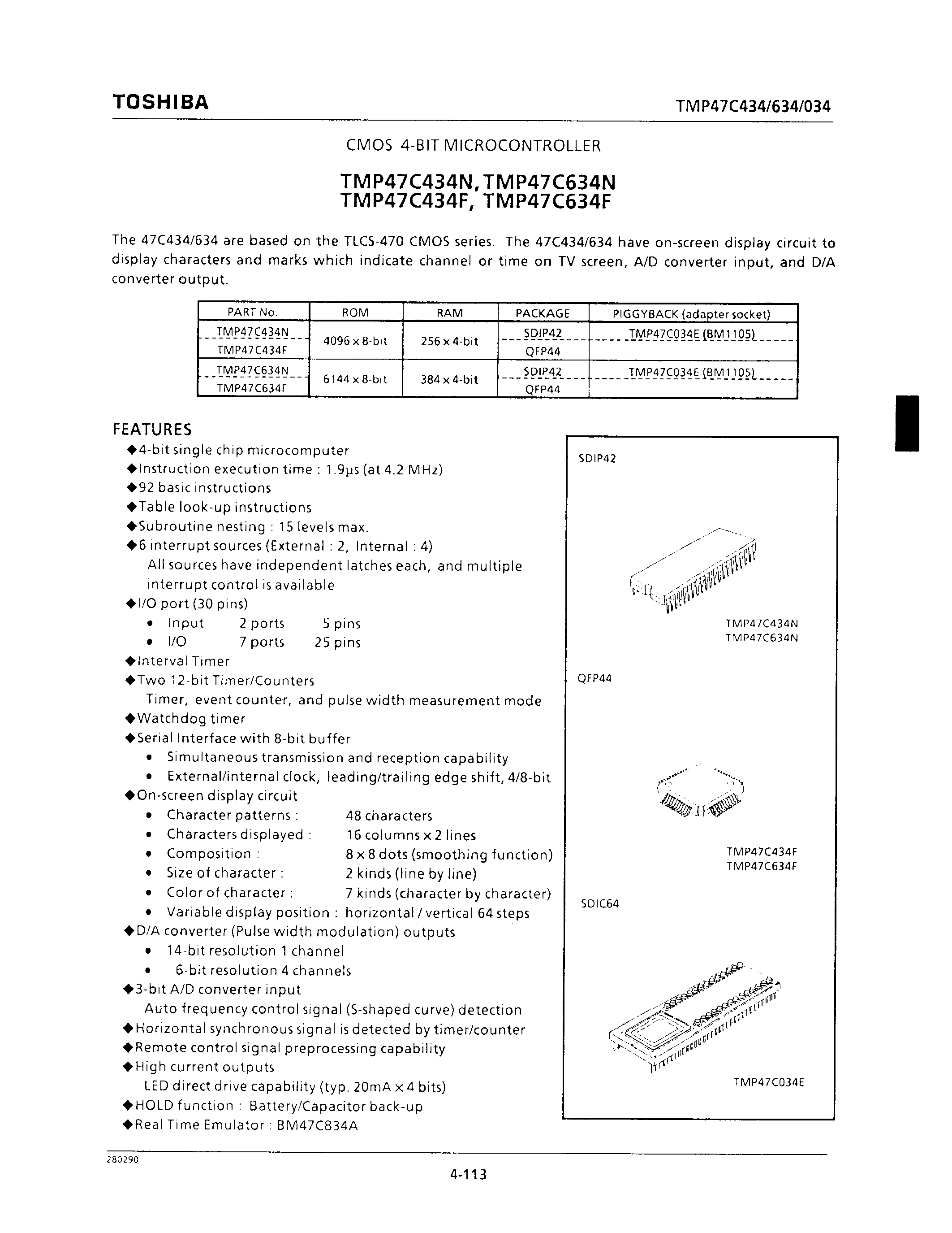 Даташит TMP47C434F - CMOS 4-BIT MICROCONTROLLER страница 1