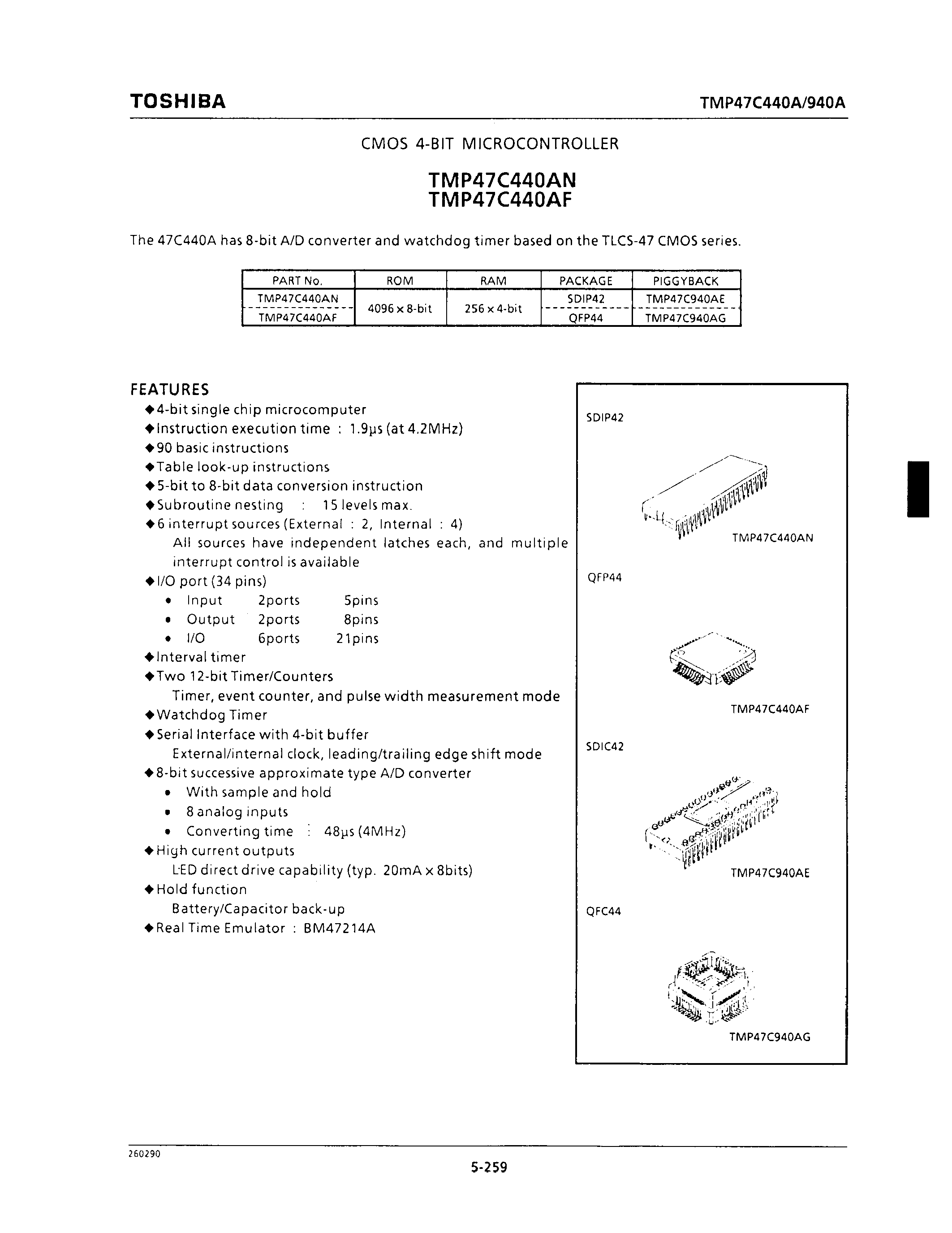 Даташит TMP47C440AF - CMOS 4-bit Microcontroller страница 1