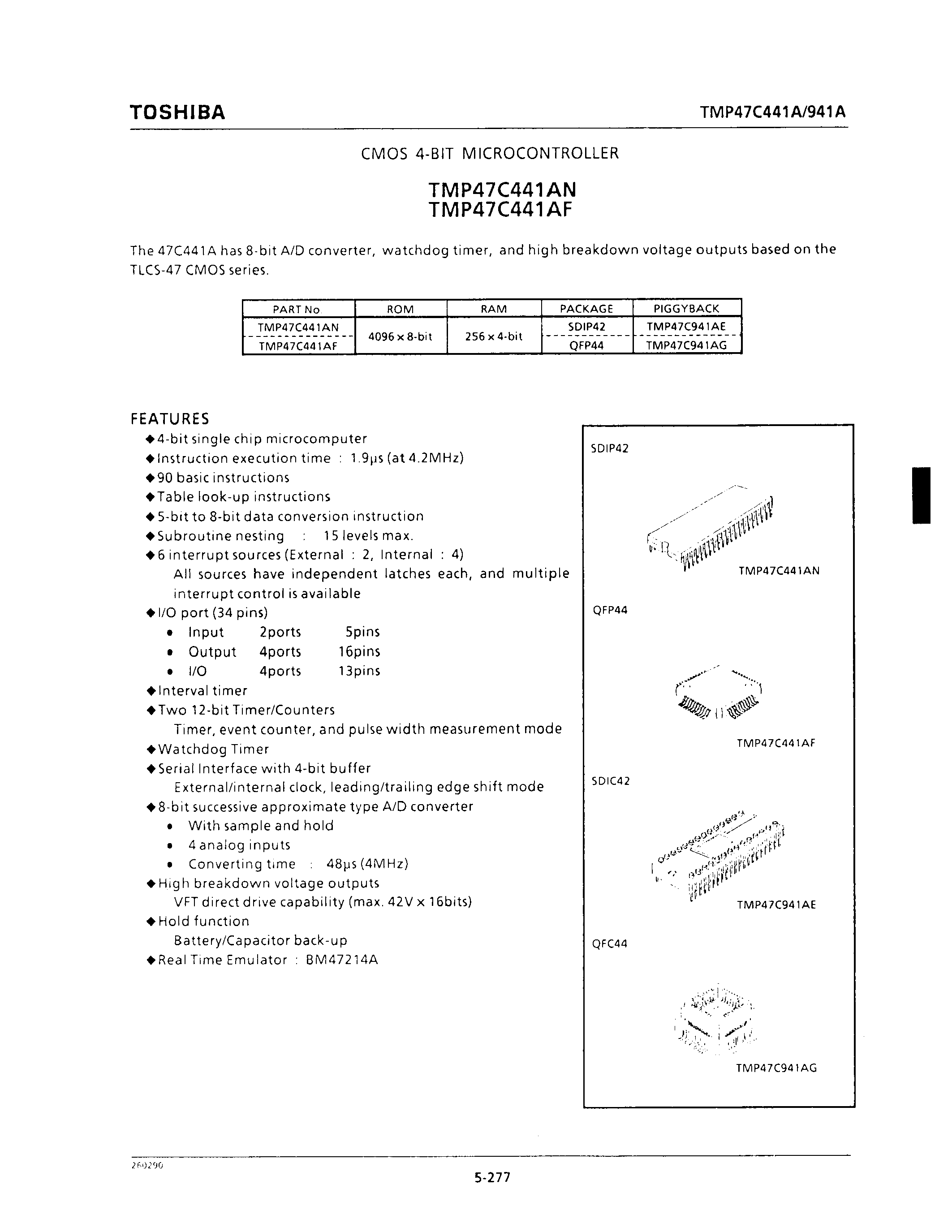 Даташит TMP47C441AN - CMOS 4-BIT MICROCONTROLLER страница 1
