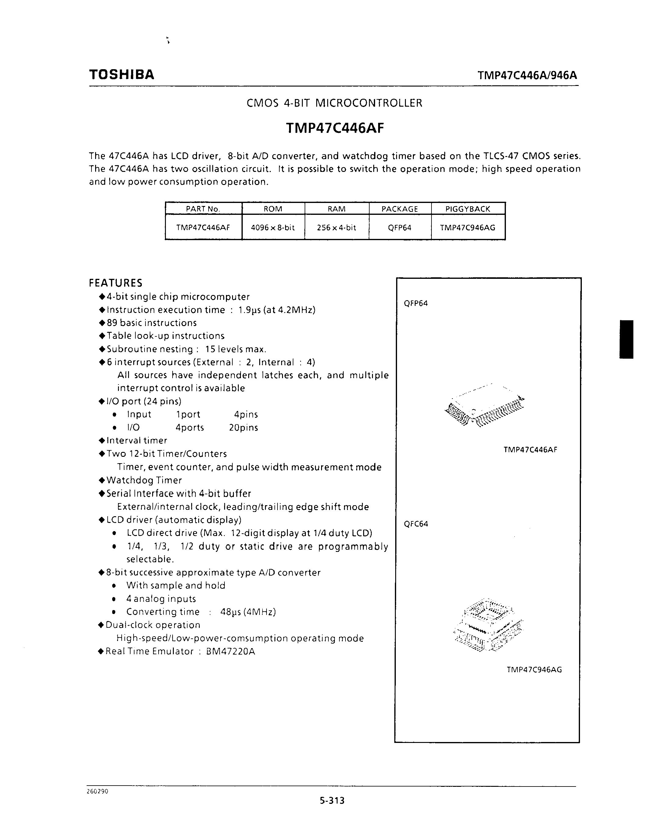 Даташит TMP47C446AF - CMOS 4-BIT MICROCONTROLLER страница 1