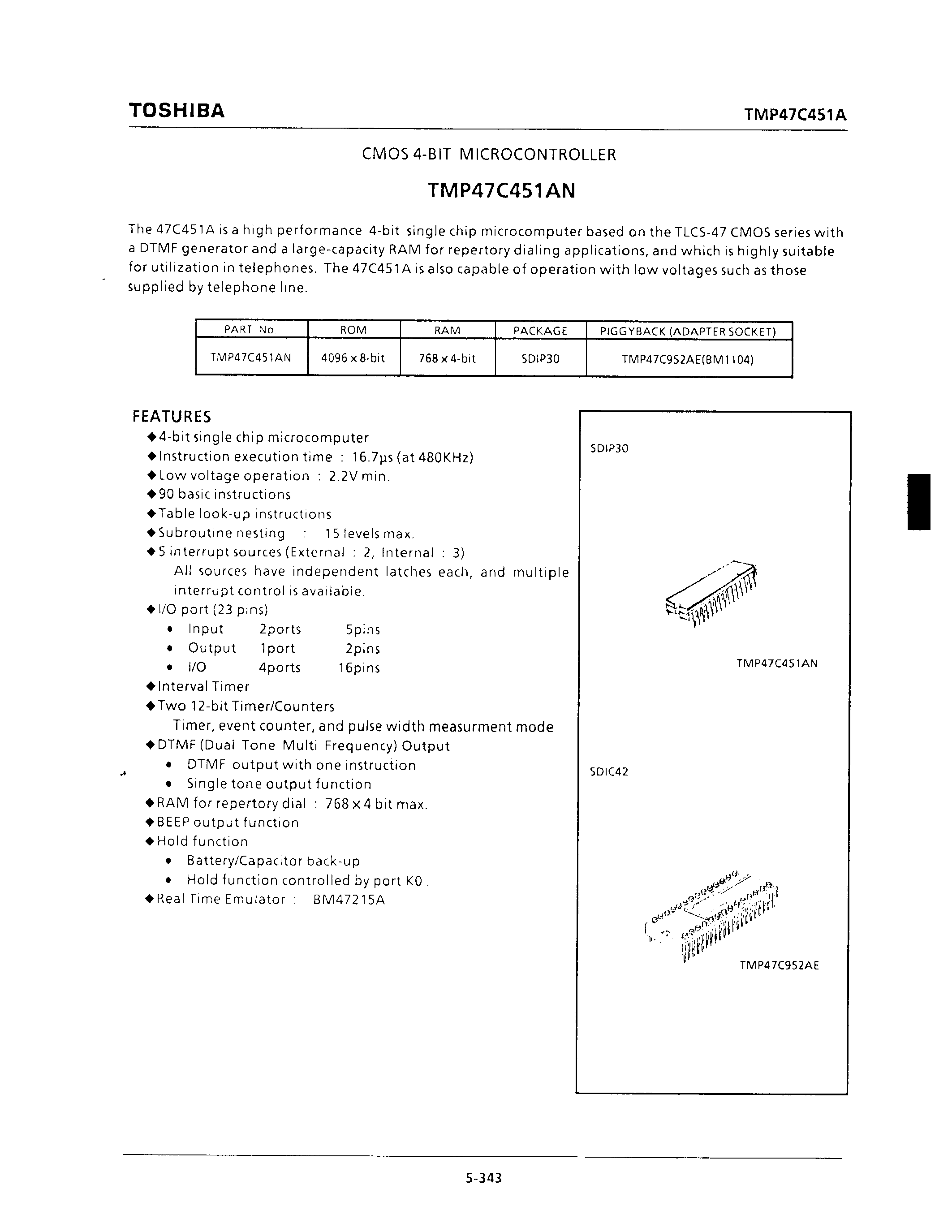 Даташит TMP47C451AN - CMOS 4-BIT MICROCONTROLLER страница 1