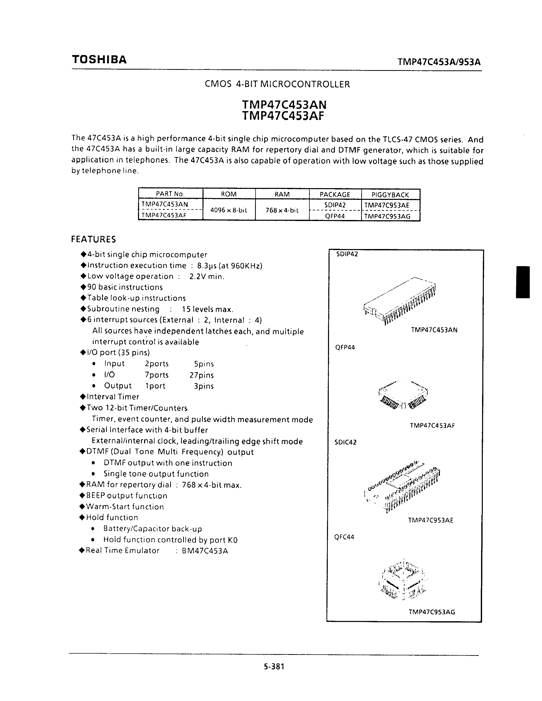 Даташит TMP47C453AF - CMOS 4-BIT MICROCONTROLLER страница 1