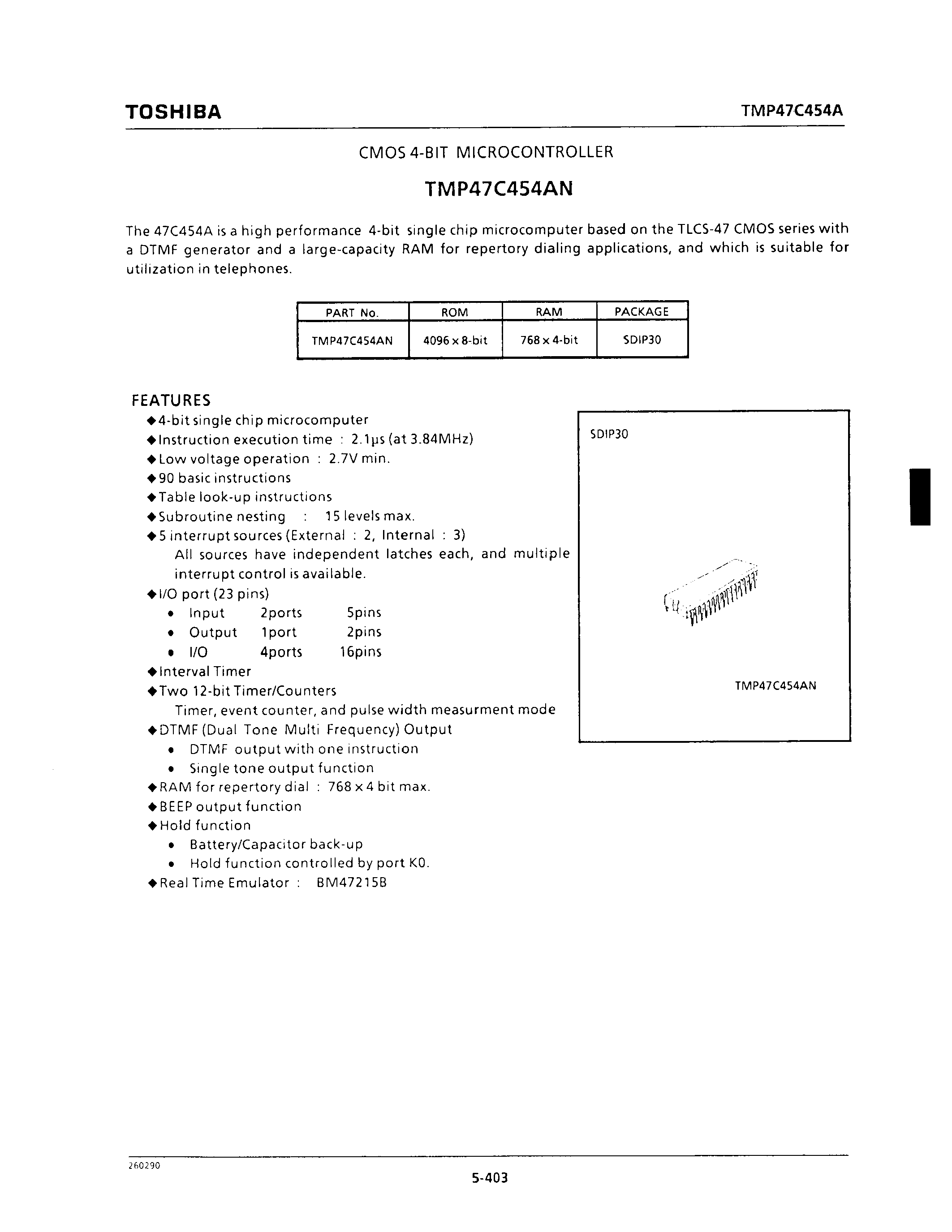 Даташит TMP47C454AN - CMOS 4-BIT MICROCONTROLLER страница 1