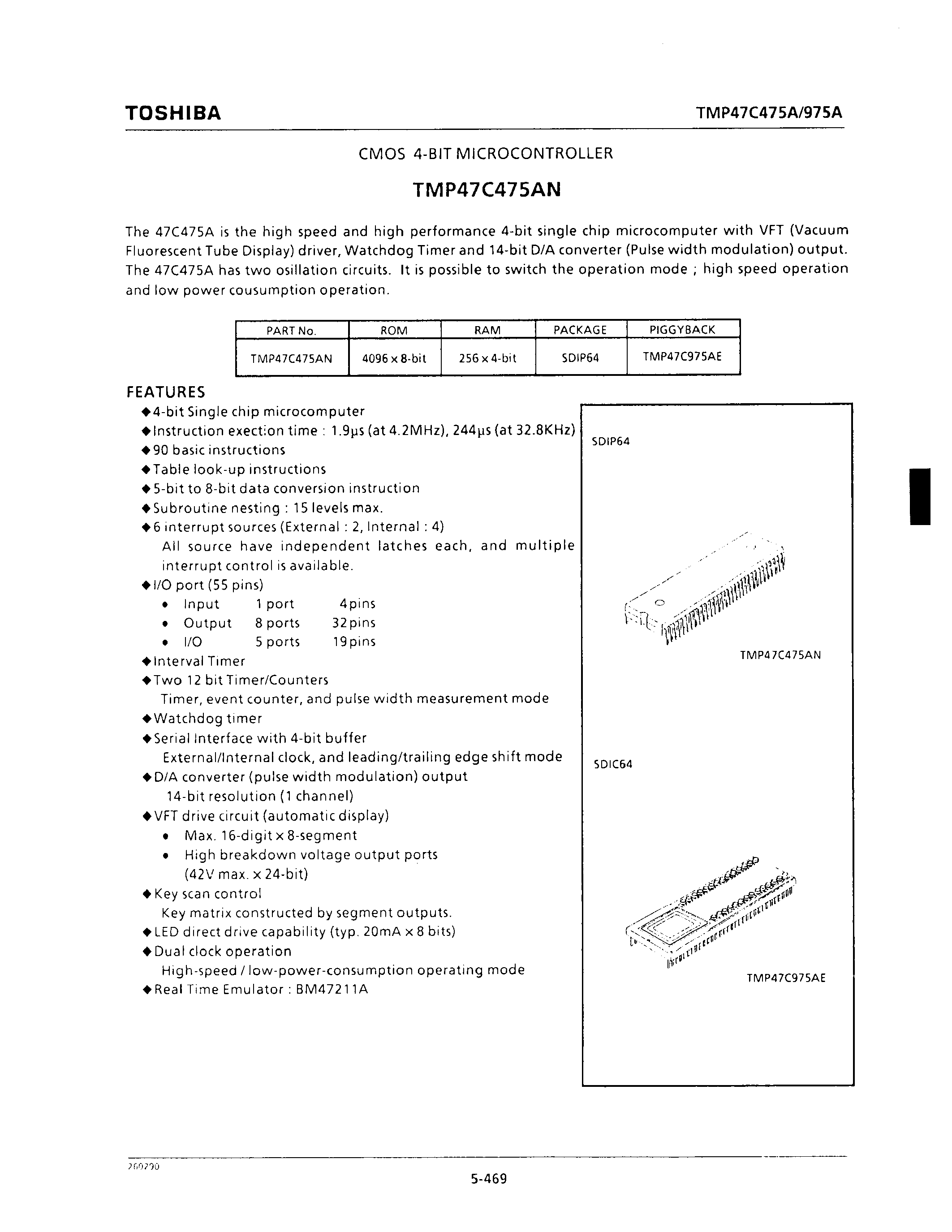 Даташит TMP47C475AN - CMOS 4-BIT MICROCONTROLLER страница 1
