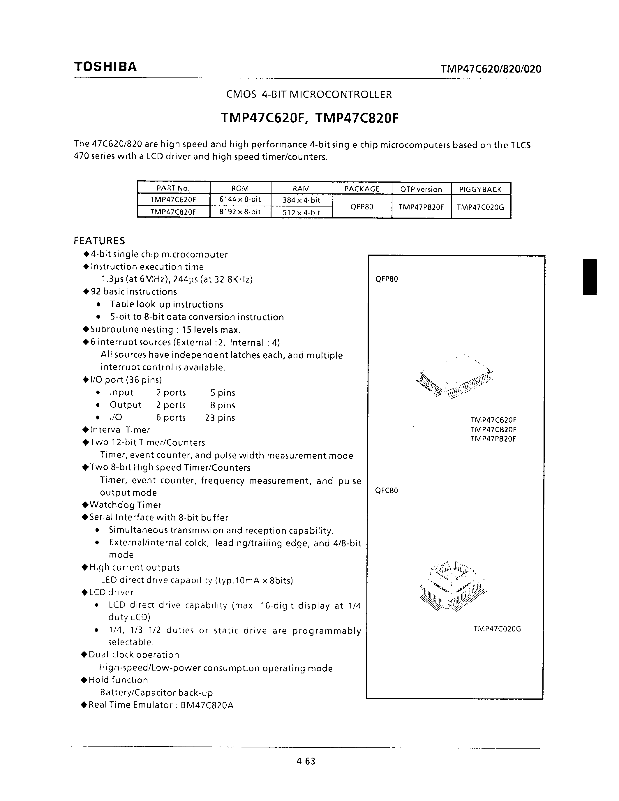 Даташит TMP47C620 - CMOS 4-BIT MICROCONTROLLER страница 1