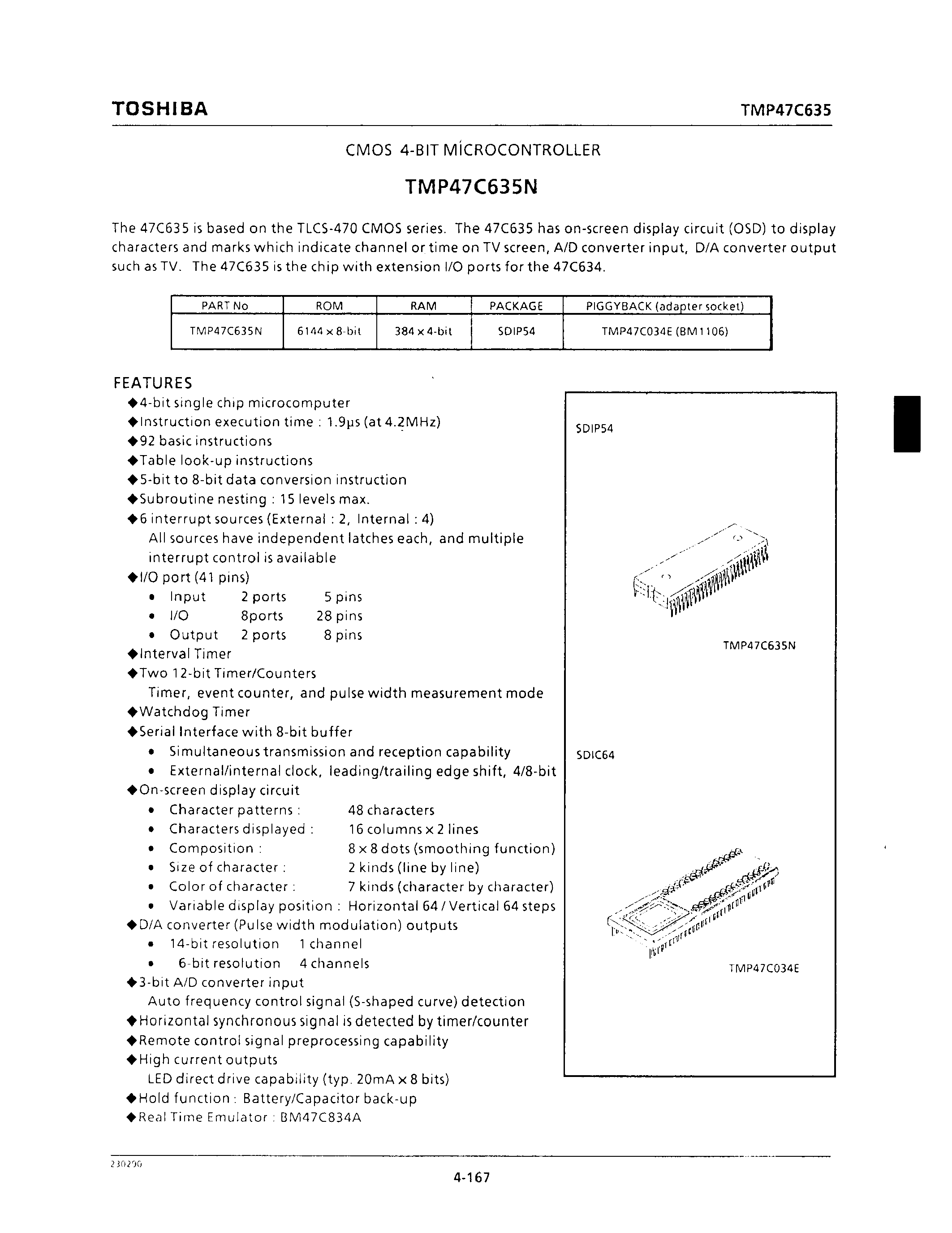 Даташит TMP47C635 - CMOS 4-BIT MICROCONTROLLER страница 1