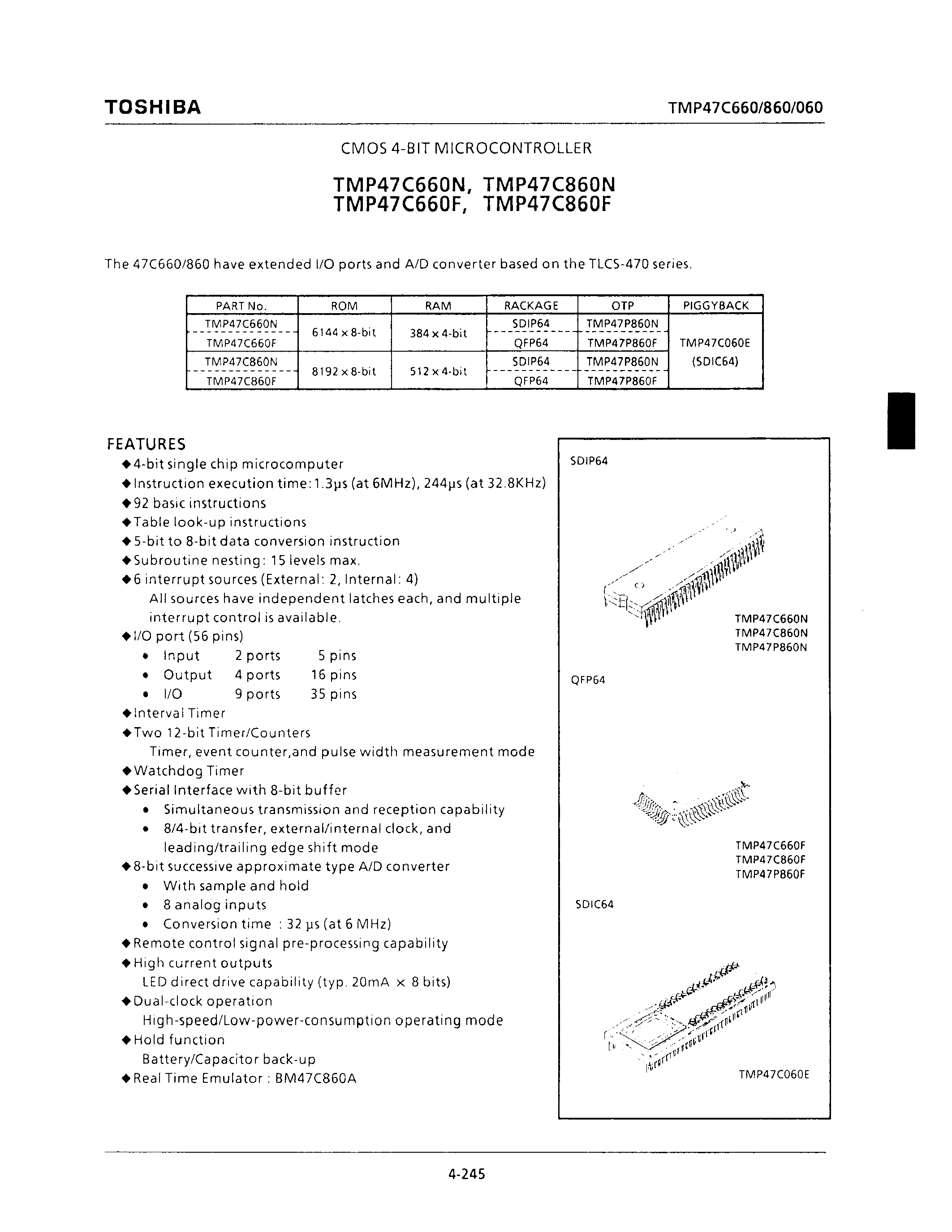 Даташит TMP47C660 - CMOS 4-BIT MICROCONTROLLER страница 1