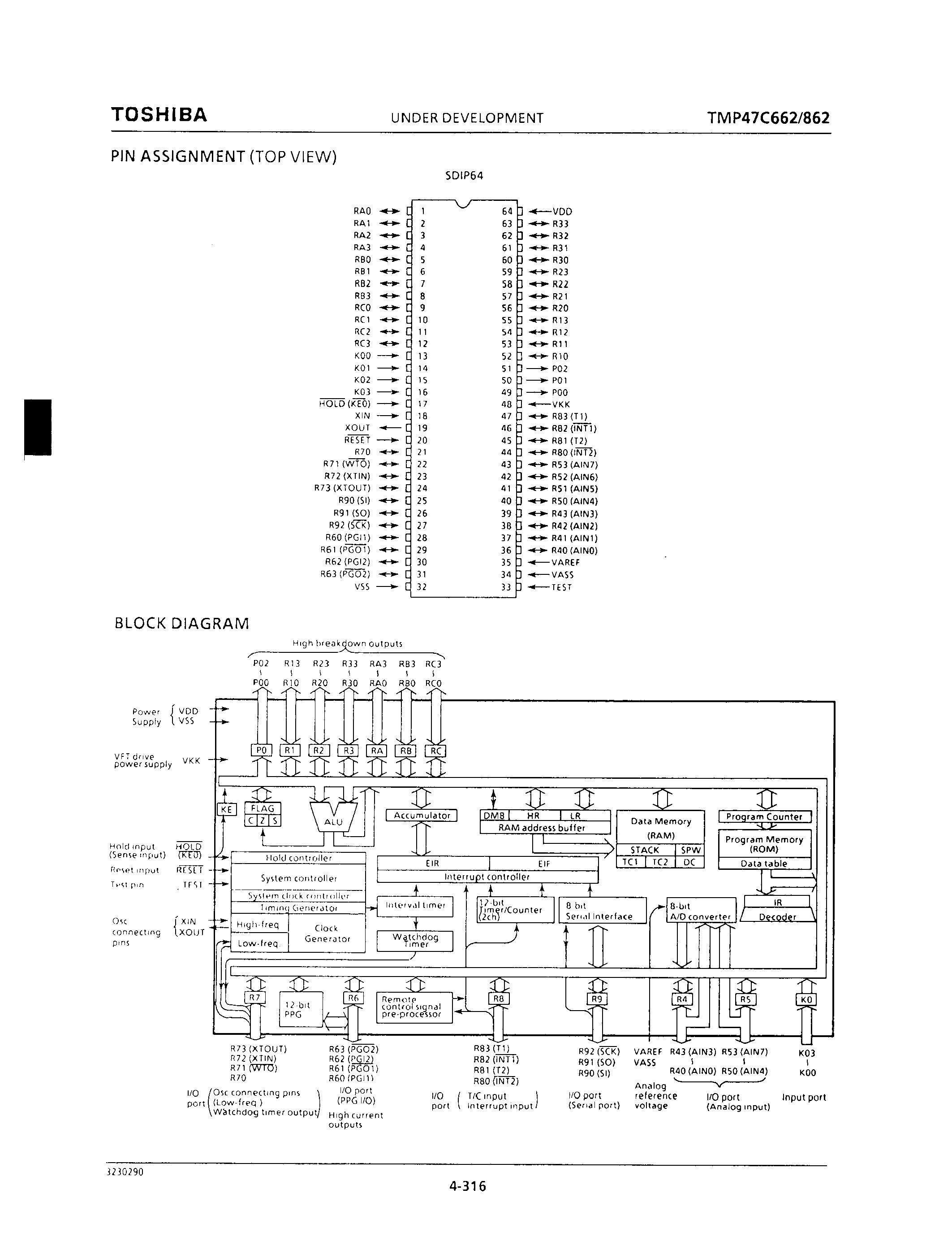 Даташит TMP47C662 - CMOS 4-BIT MICROCONTROLLER страница 2