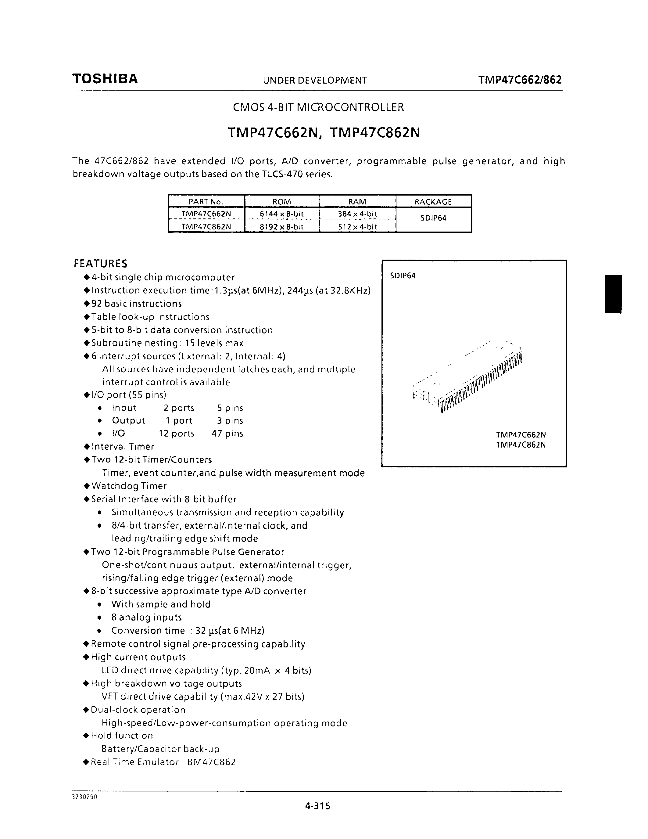 Даташит TMP47C662N - CMOS 4-BIT MICROCONTROLLER страница 1