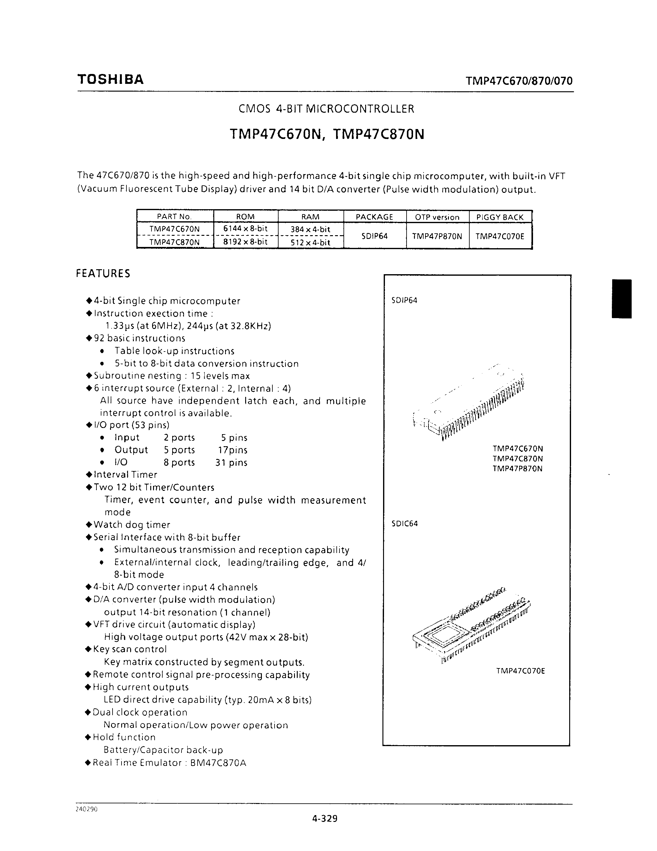Даташит TMP47C670N - CMOS 4-BIT MICROCONTROLLER страница 1
