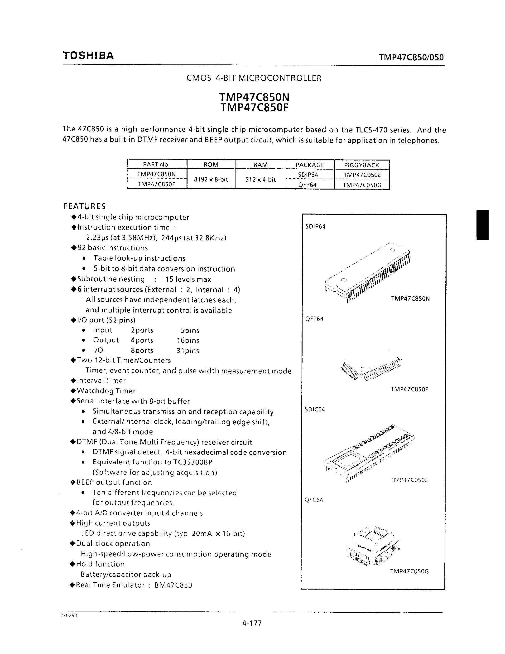 Даташит TMP47C850 - CMOS 4-BIT MICROCONTROLLER страница 1