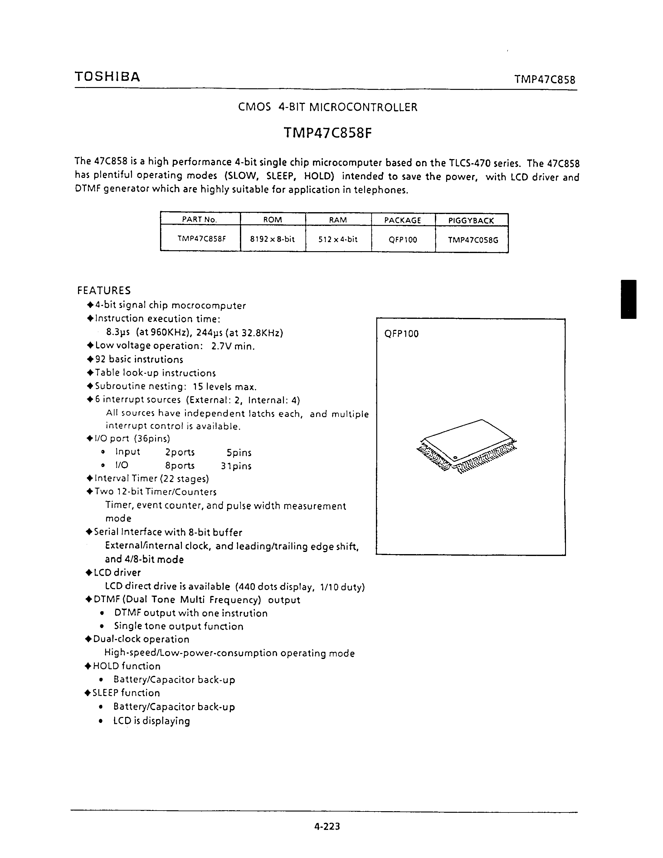 Даташит TMP47C858F - CMOS 4-BIT MICROCONTROLLER страница 1