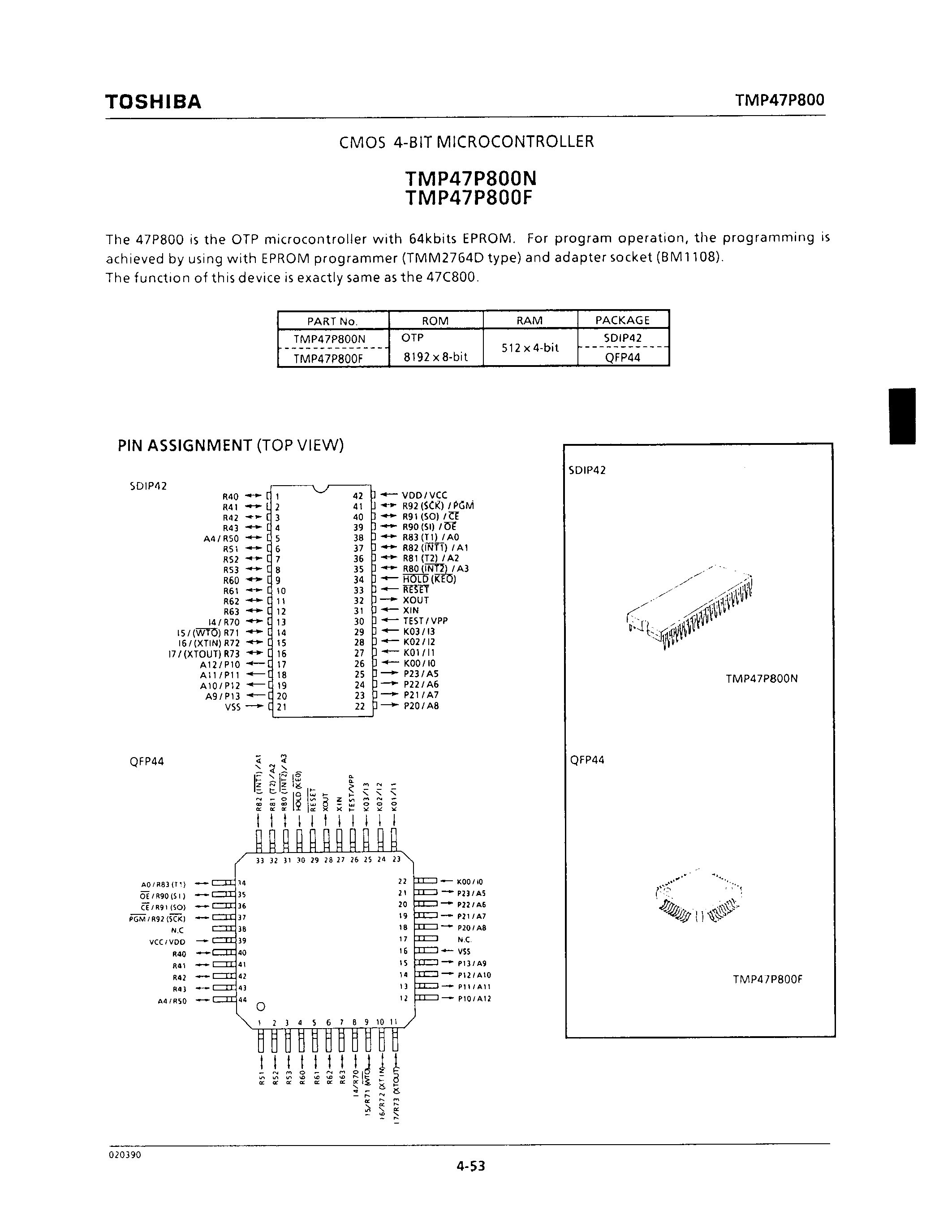 Даташит TMP47P800N - CMOS 4-BIT MICROCONTROLEER страница 1