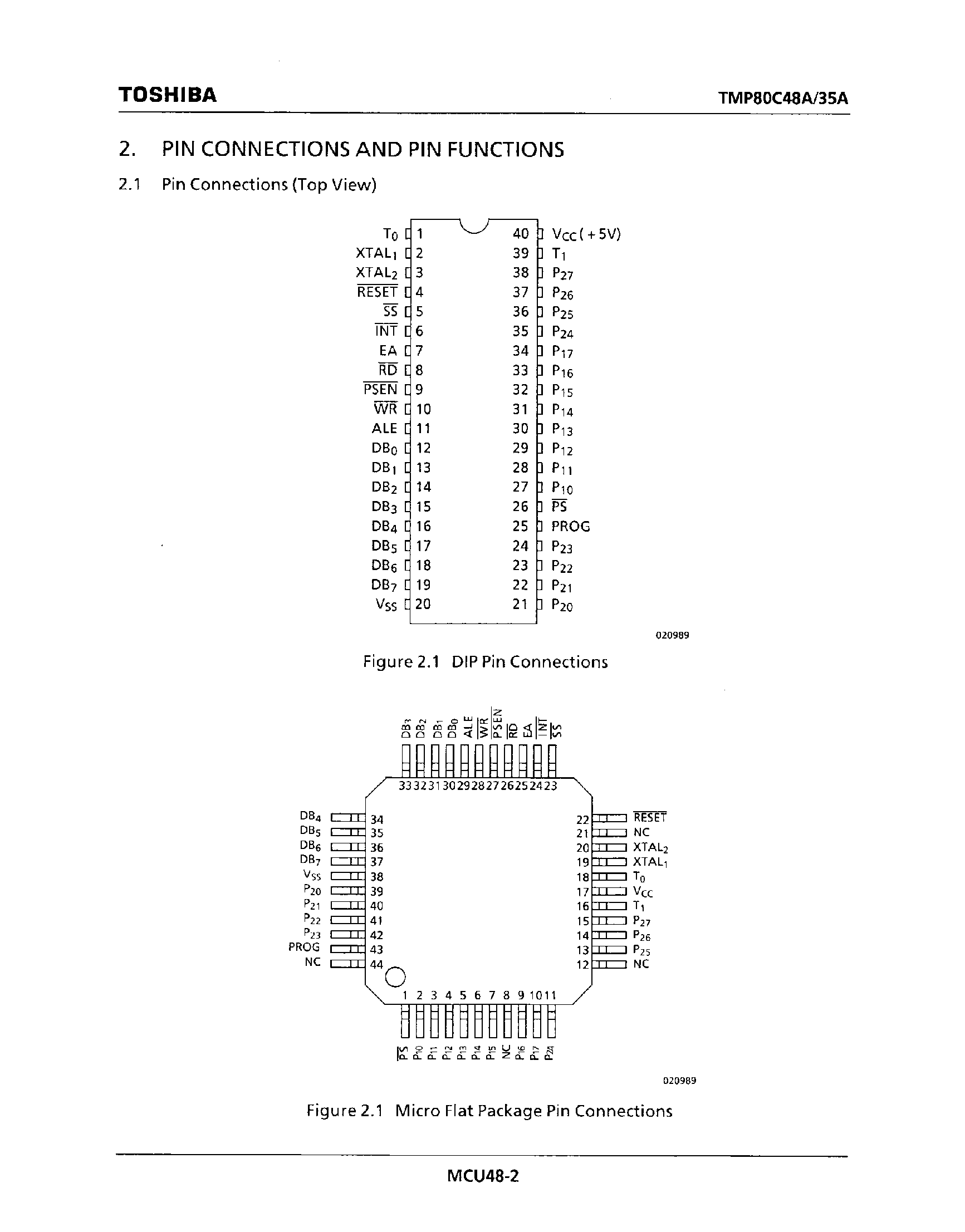 Даташит TMP80C48AP-6 - CMOS 8-BIT SINGLE-CHIP MICROCOMPUTER (TLCS-48C) страница 2
