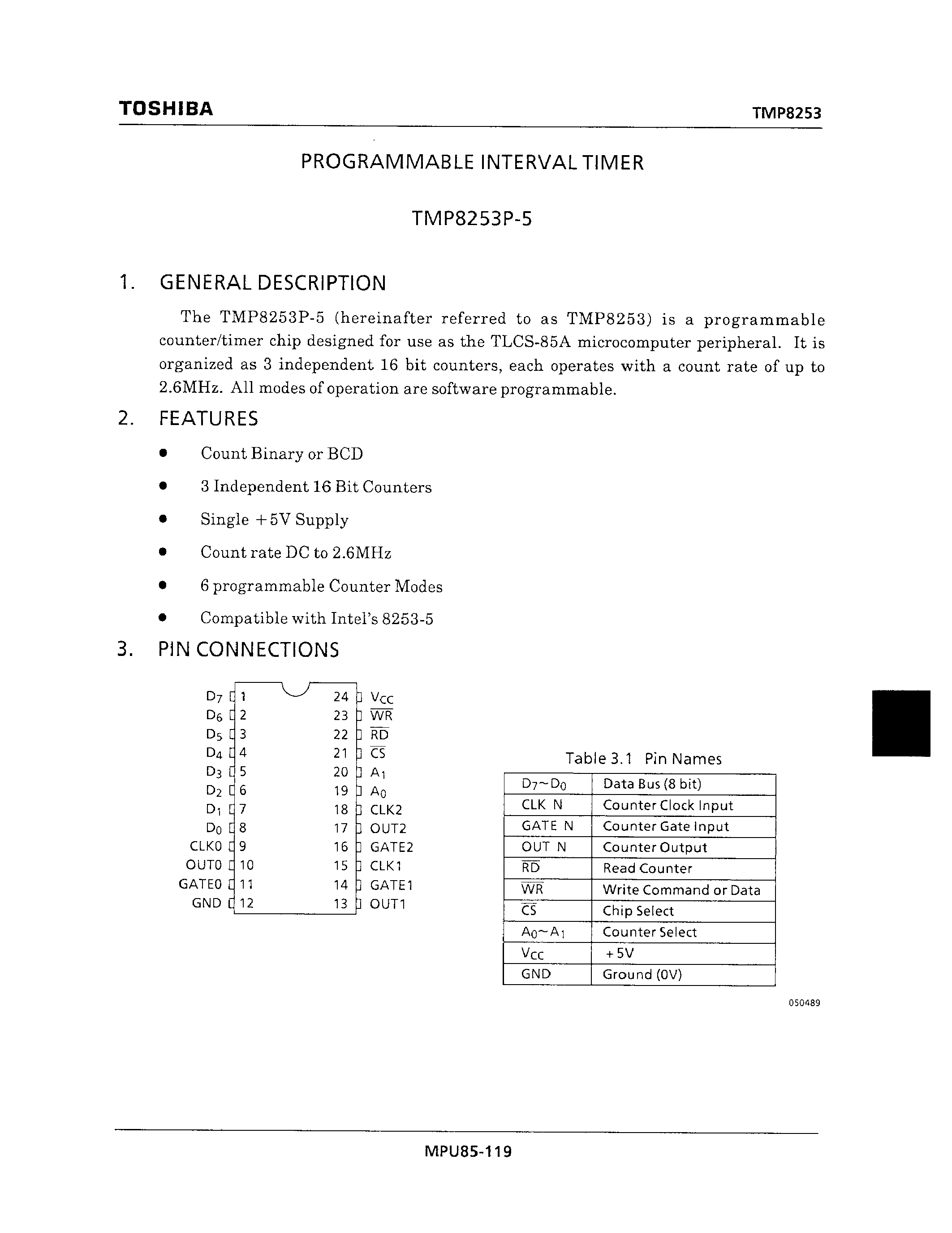 Даташит TMP8253P-5 - PROGRAMMABLE INTERVAL TIMER страница 1