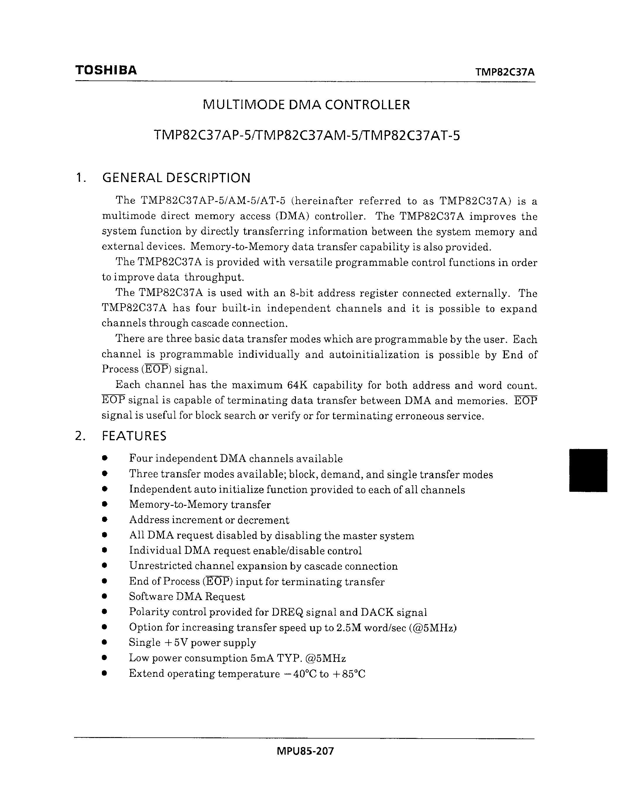 Даташит TMP82C37A - MULTIMODE DMA CONTROLLER страница 1
