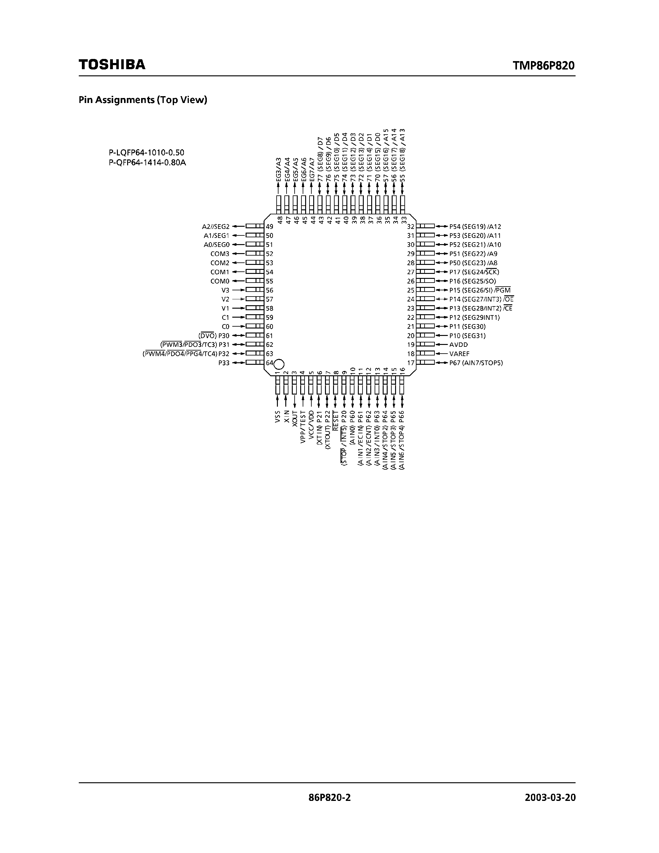 Datasheet TMP86P820F - CMOS 8-Bit Microcontroller page 2