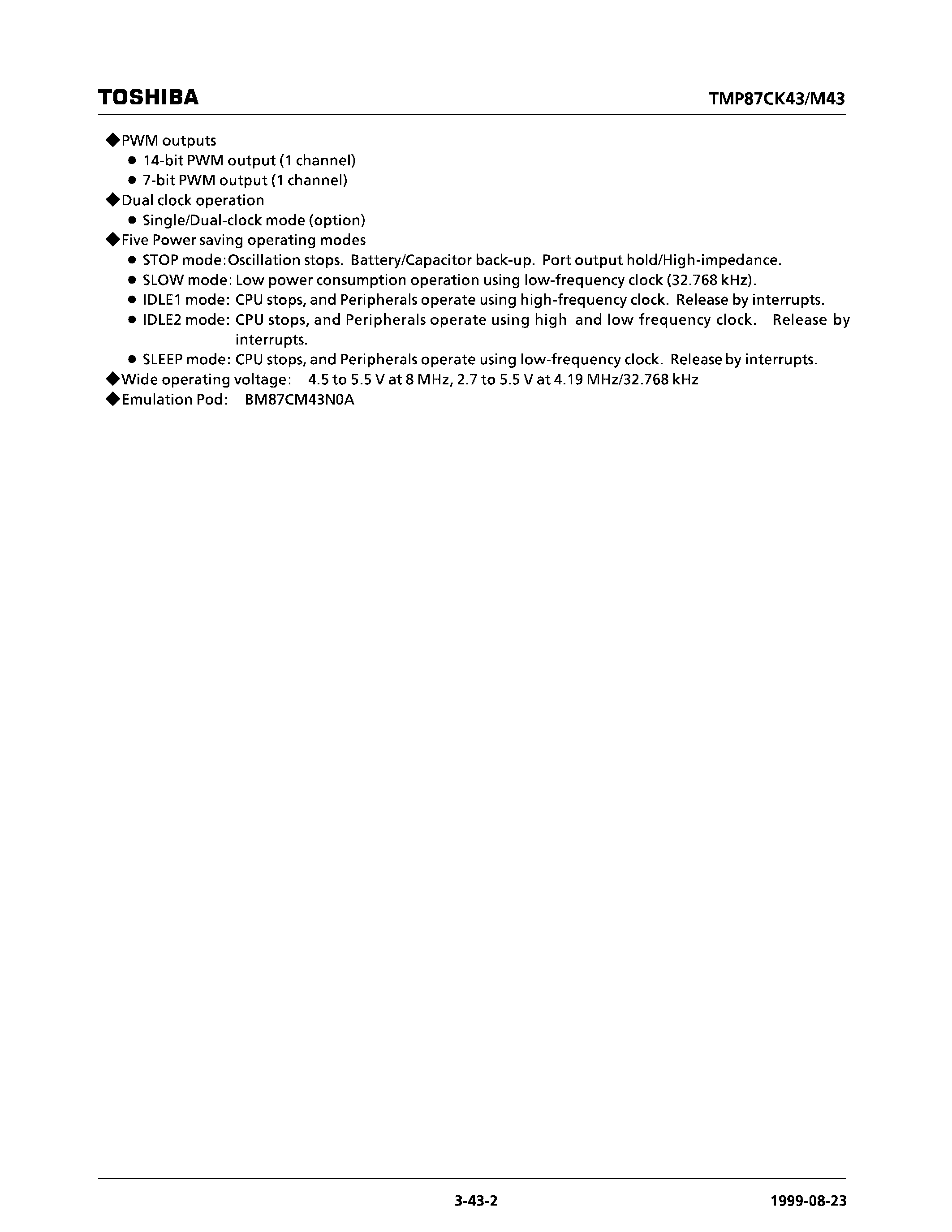 Datasheet TMP87CM43N page 2 Datasheet TMP87CM43N - CMOS 8-BIT MICROCONTROLLER page 2