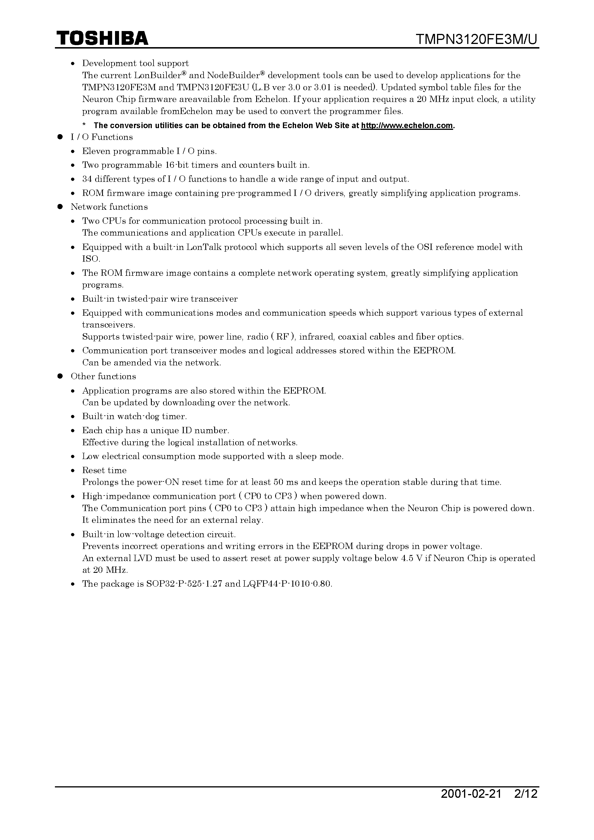 Datasheet TMPN3120FE3M - TOSHIBA CMOS DIGITAL INTEGRATED CIRCUIT SILICON MONOLITHIC page 2
