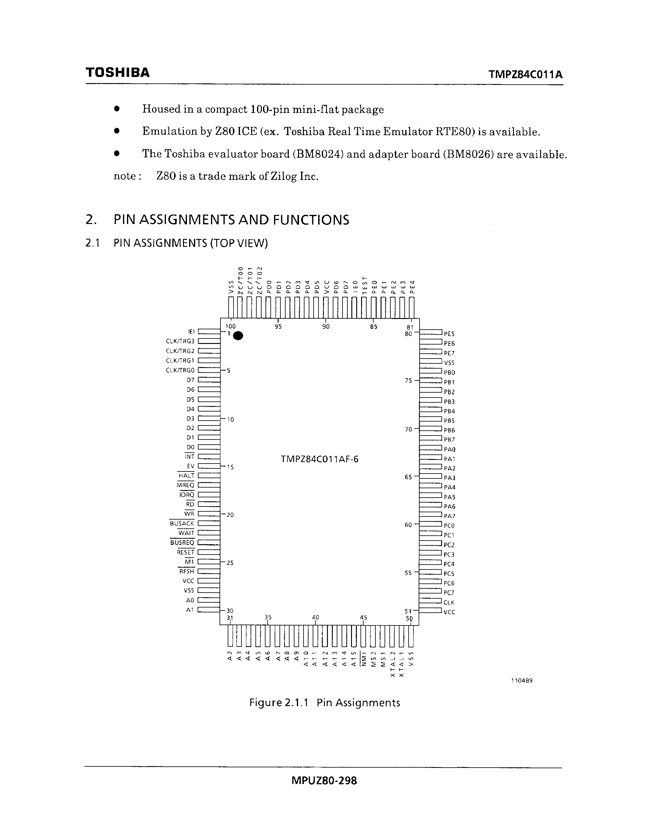 Datasheet TMPZ84C01 - TLCS-Z80 MICROPROCESSOR page 2