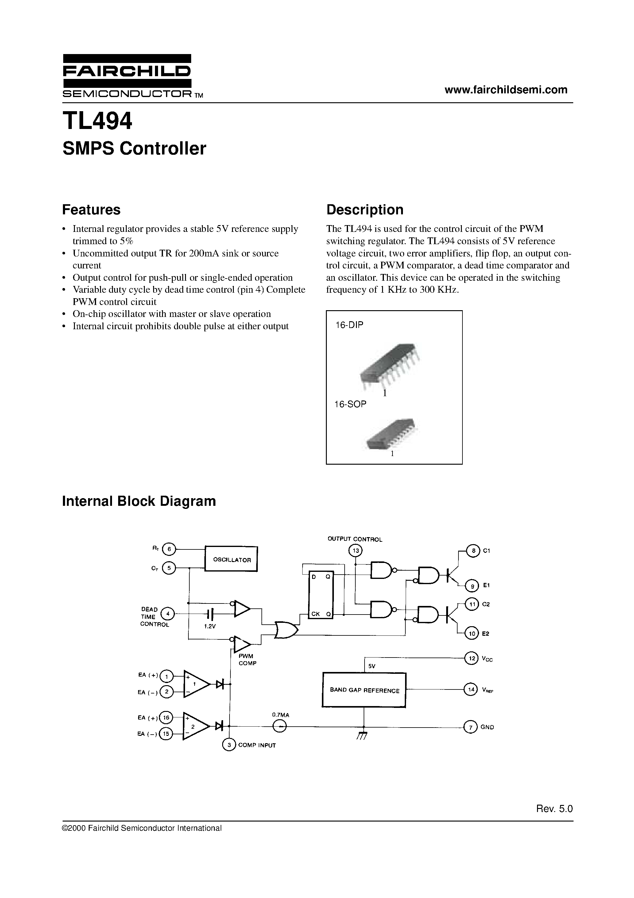 Datasheet TL494 - SMPS Controller page 1
