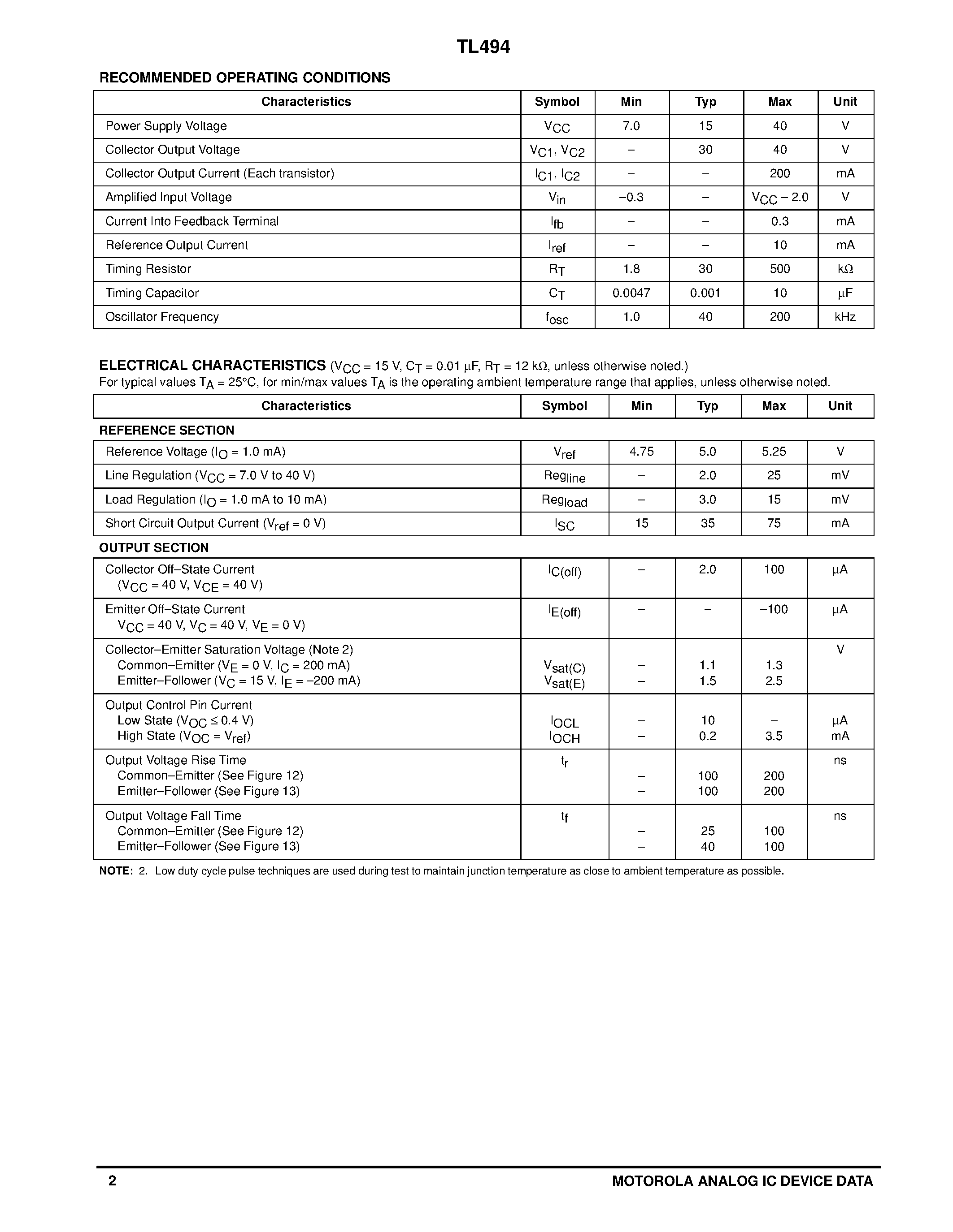Datasheet TL494IN page 2 Datasheet TL494IN - SWITCHMODE PULSE WIDTH MODULATION CONTROL CIRCUIT page 2