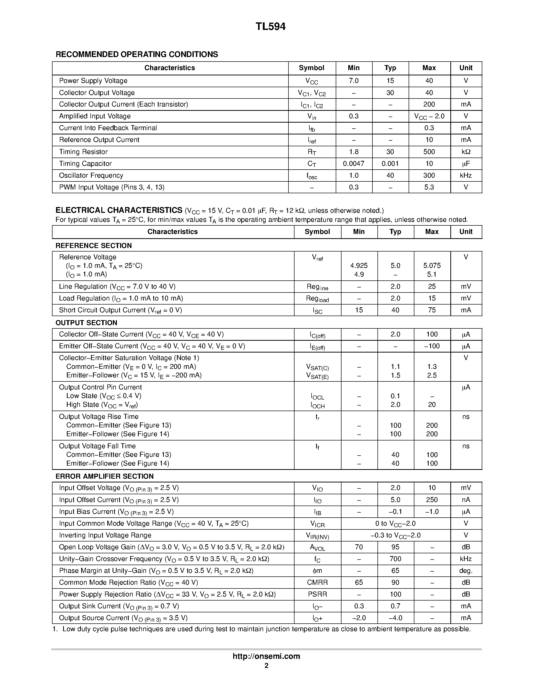 Datasheet TL594CN - PRECISION SWITCHMODE PULSE WIDTH MODULATION CONTROL CIRCUIT page 2