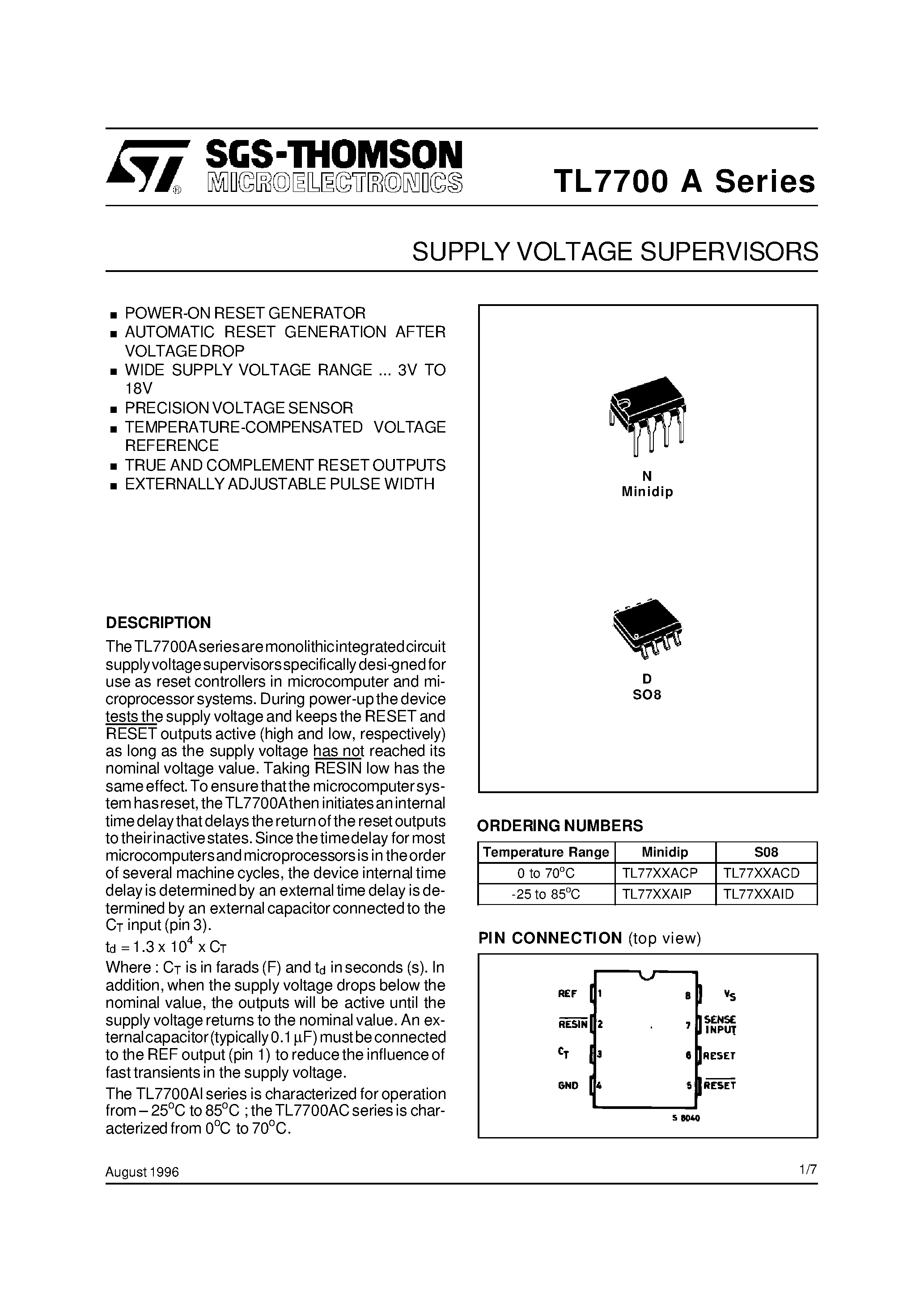 Datasheet TL77XXACD - SUPPLY VOLTAGE SUPERVISORS page 1