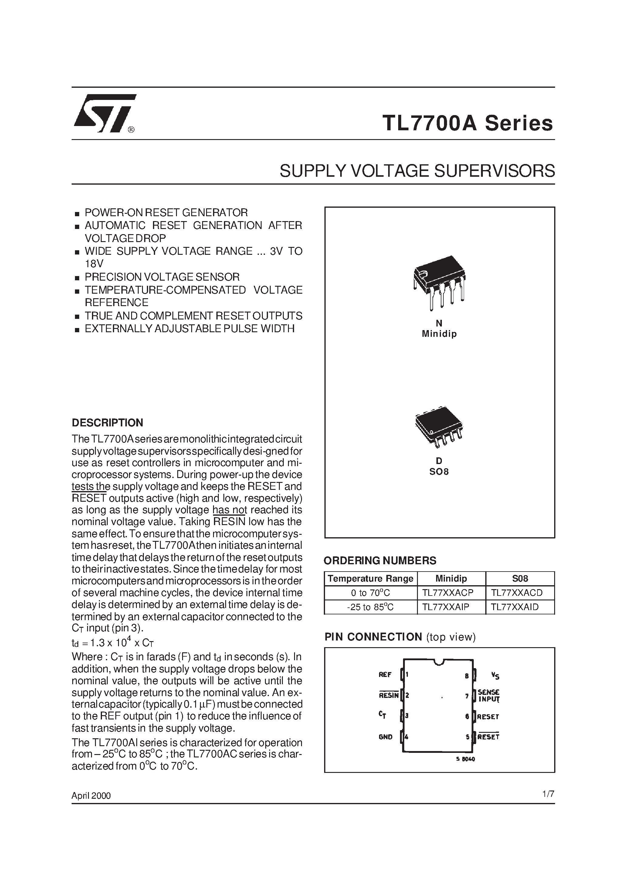 Datasheet TL77XXAI page 1 Datasheet TL77XXAI - SUPPLY VOLTAGE SUPERVISORS page 1