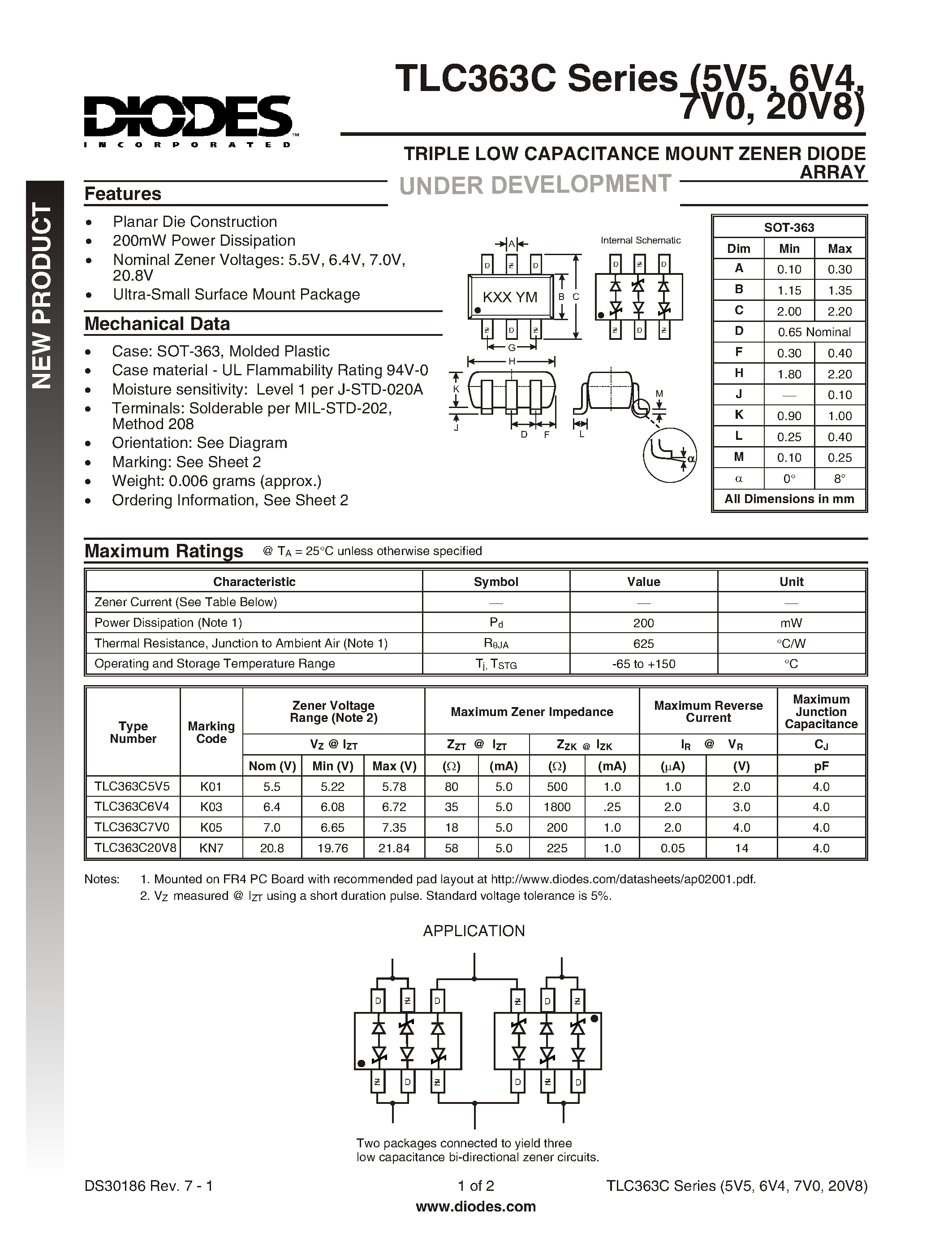 Datasheet TLC363C7V0 - TRIPLE LOW CAPACITANCE MOUNT ZENER DIODE ARRAY page 1