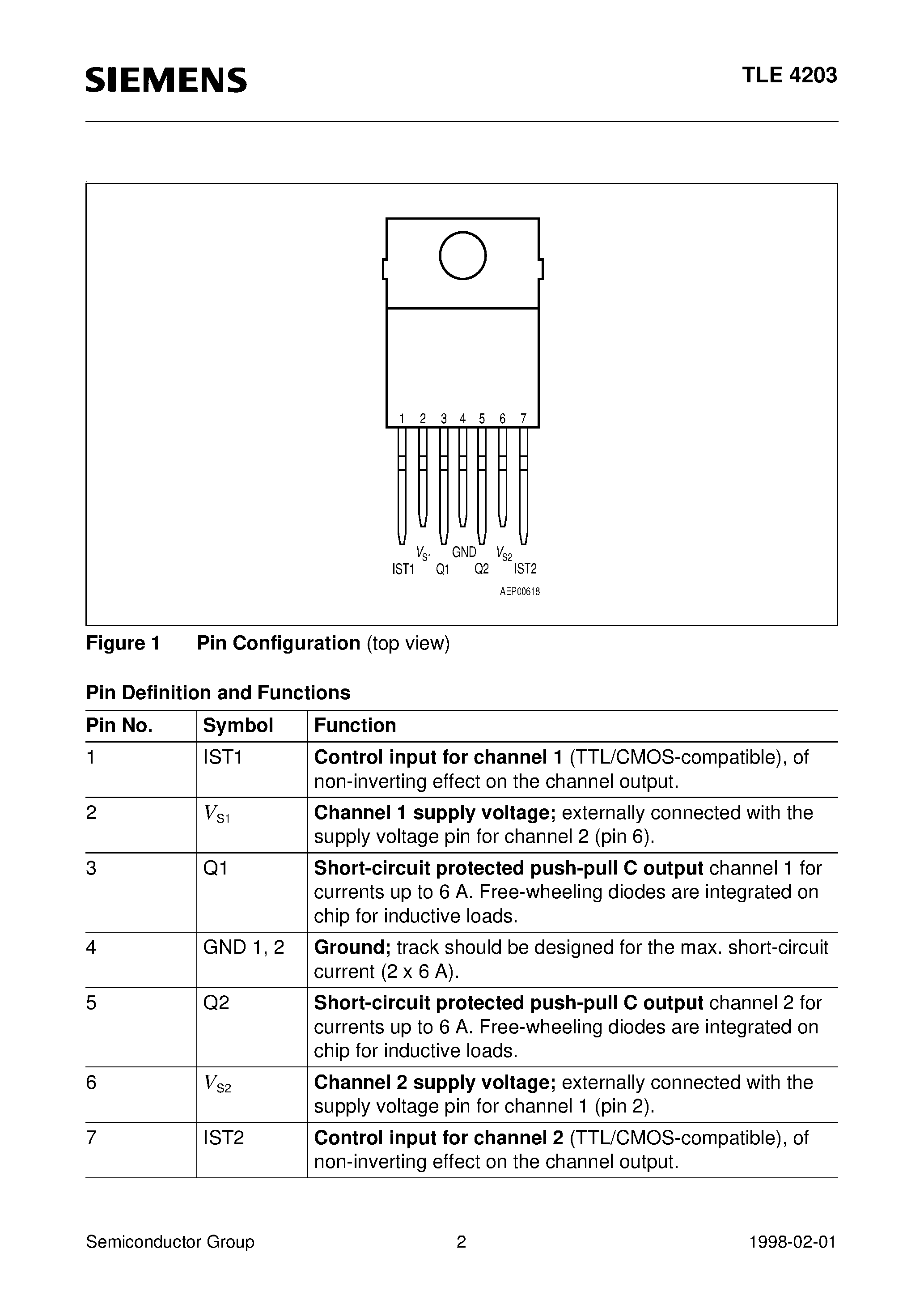 Datasheet TLE4203 - 4-A DC Motor Driver page 2