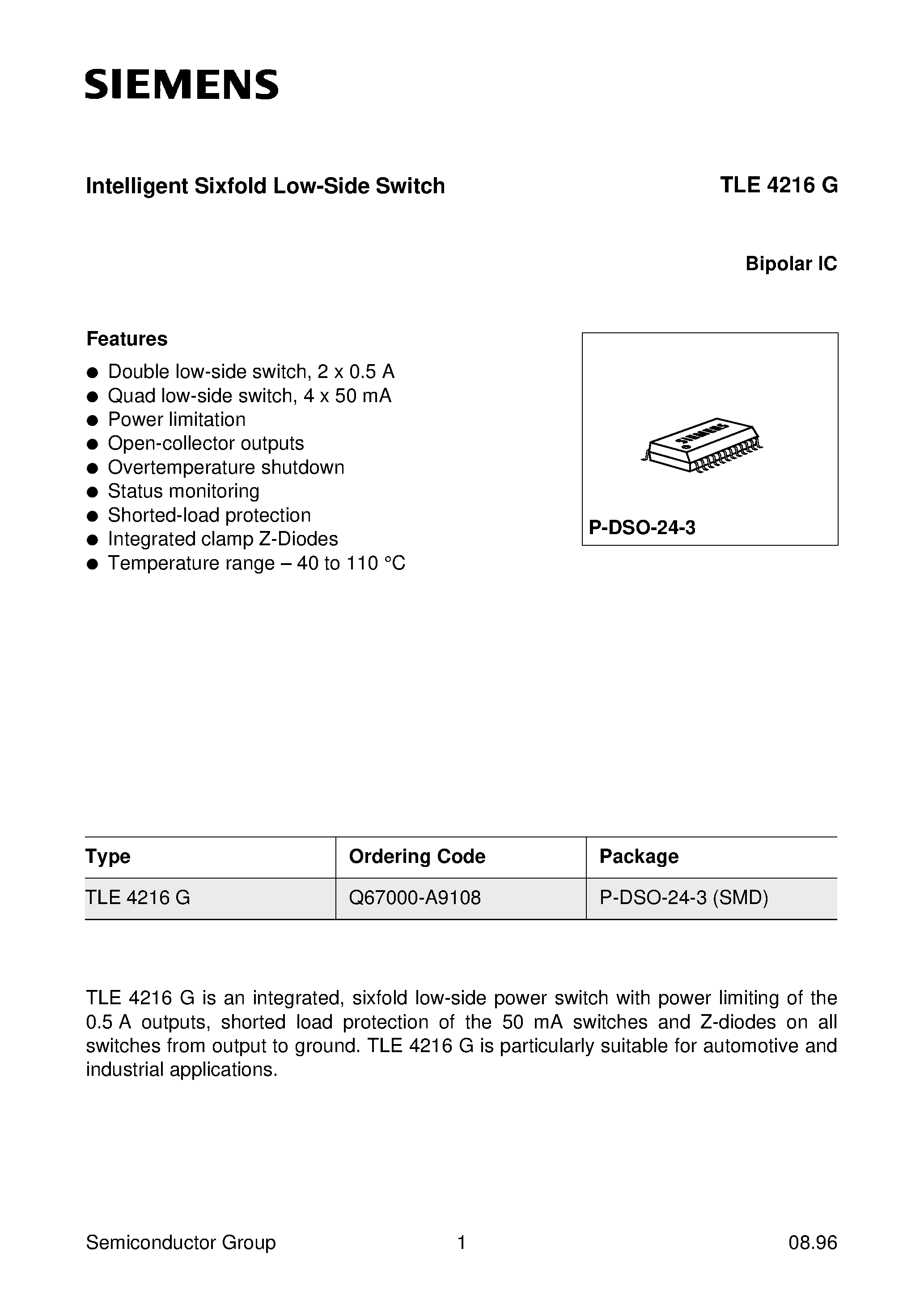 Datasheet TLE4216G - Intelligent Sixfold Low-Side Switch page 1
