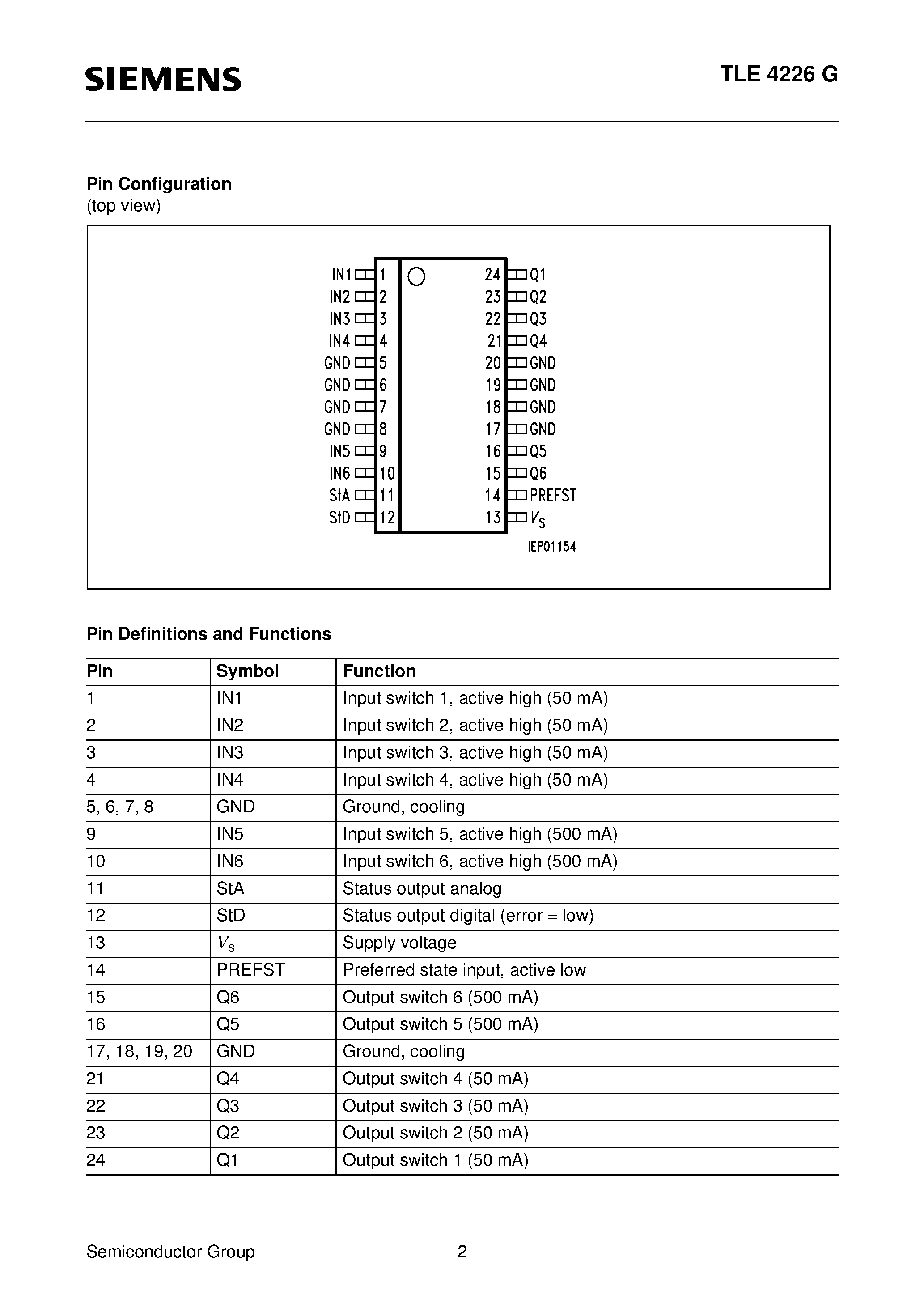Datasheet TLE4226 - Intelligent Sixfold Low-Side Switch page 2