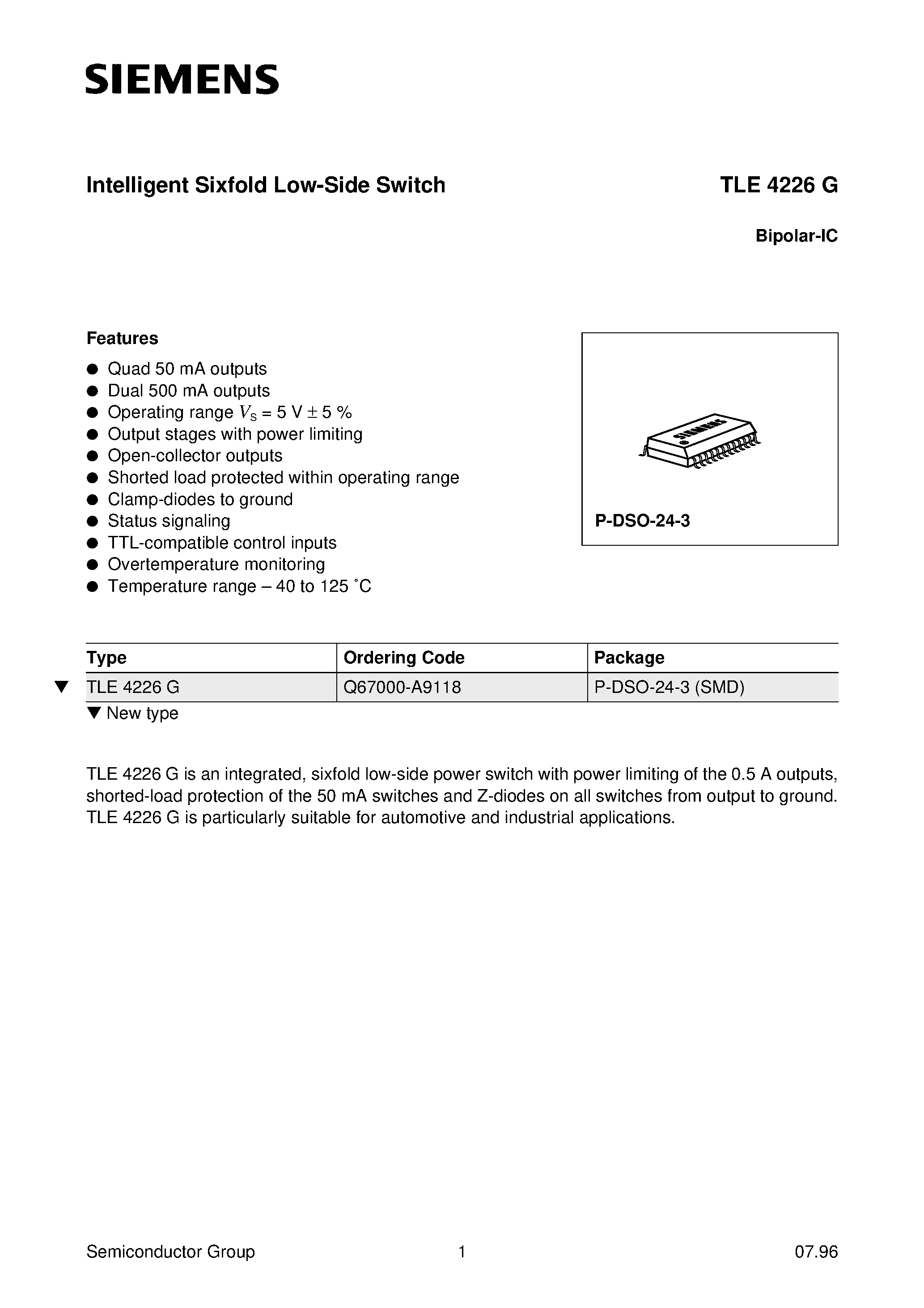 Datasheet TLE4226G - Intelligent Sixfold Low-Side Switch page 1