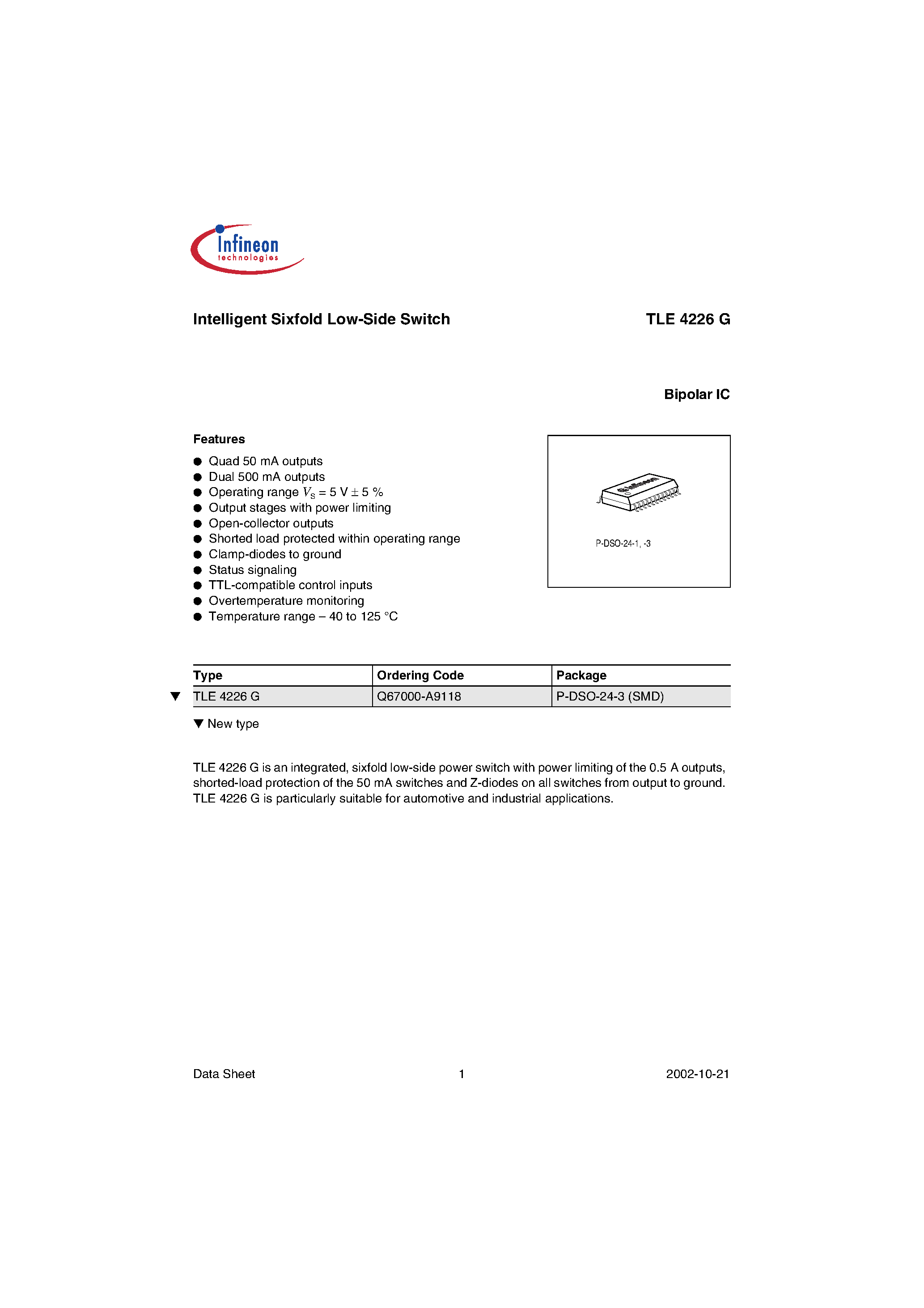 Datasheet TLE4226G - Intelligent Sixfold Low-Side Switch page 1
