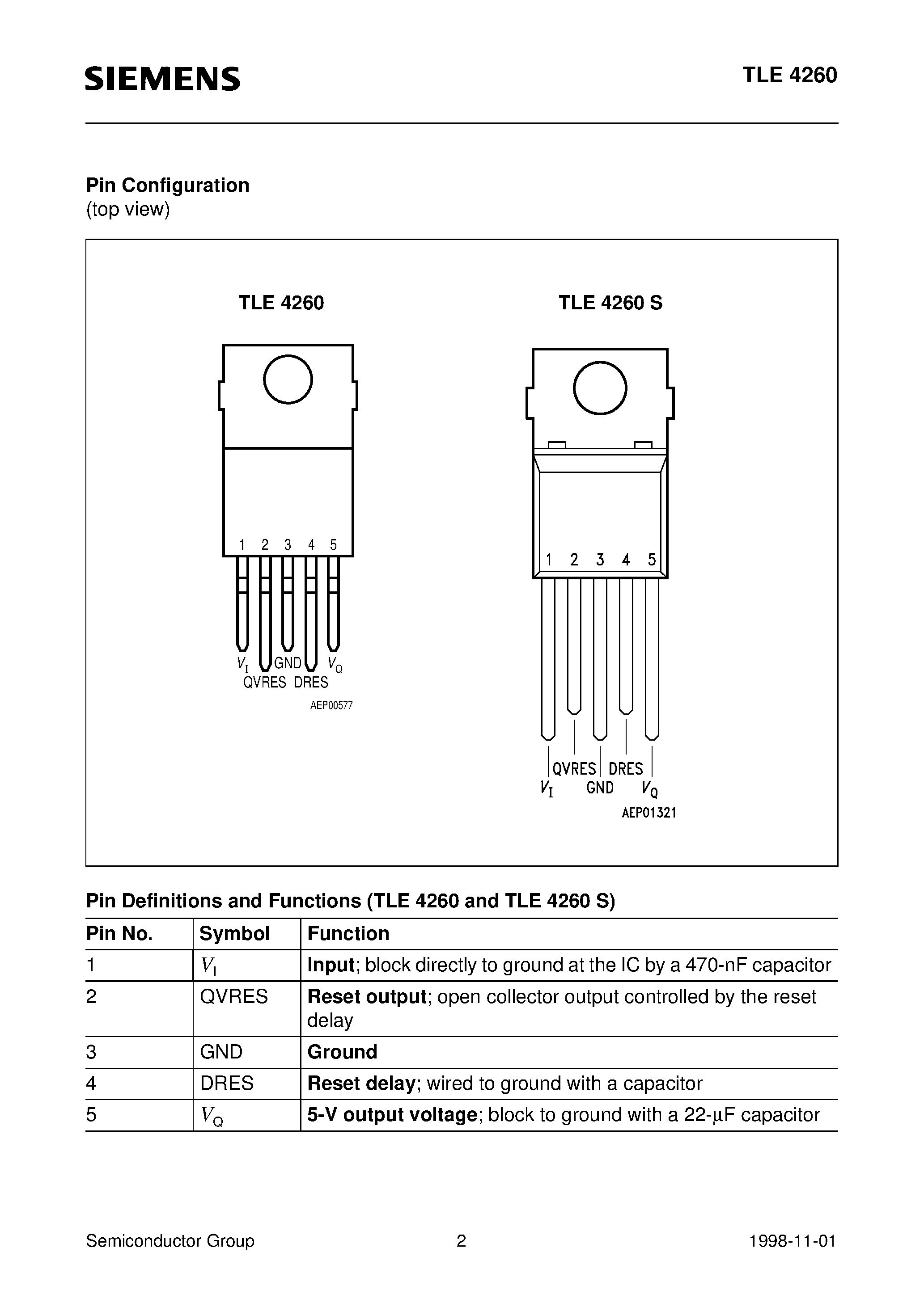 Даташит TLE4260 - 5-V Low-Drop Voltage Regulator страница 2