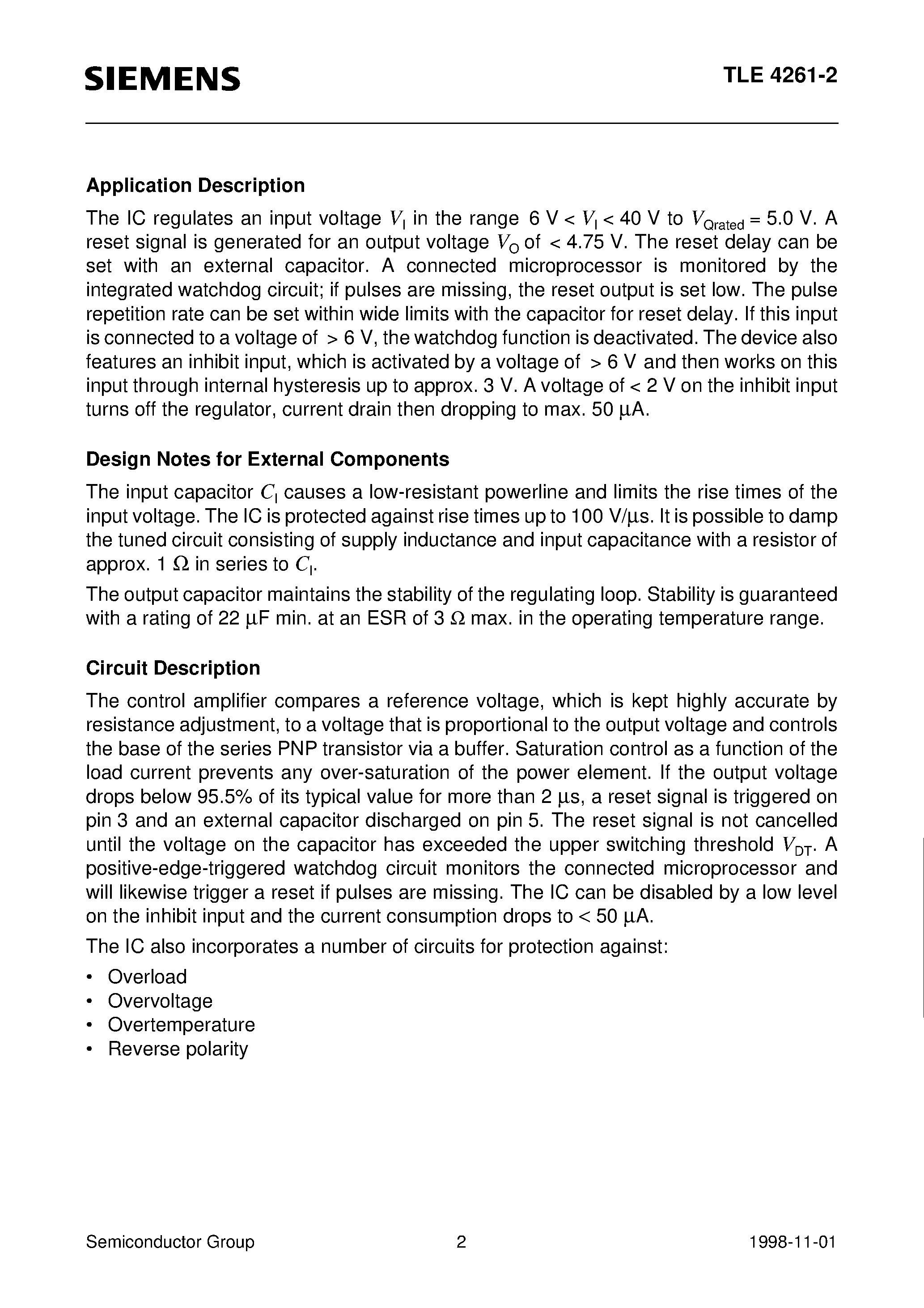 Datasheet TLE4261-2 - 5-V Low-Drop Voltage Regulator page 2
