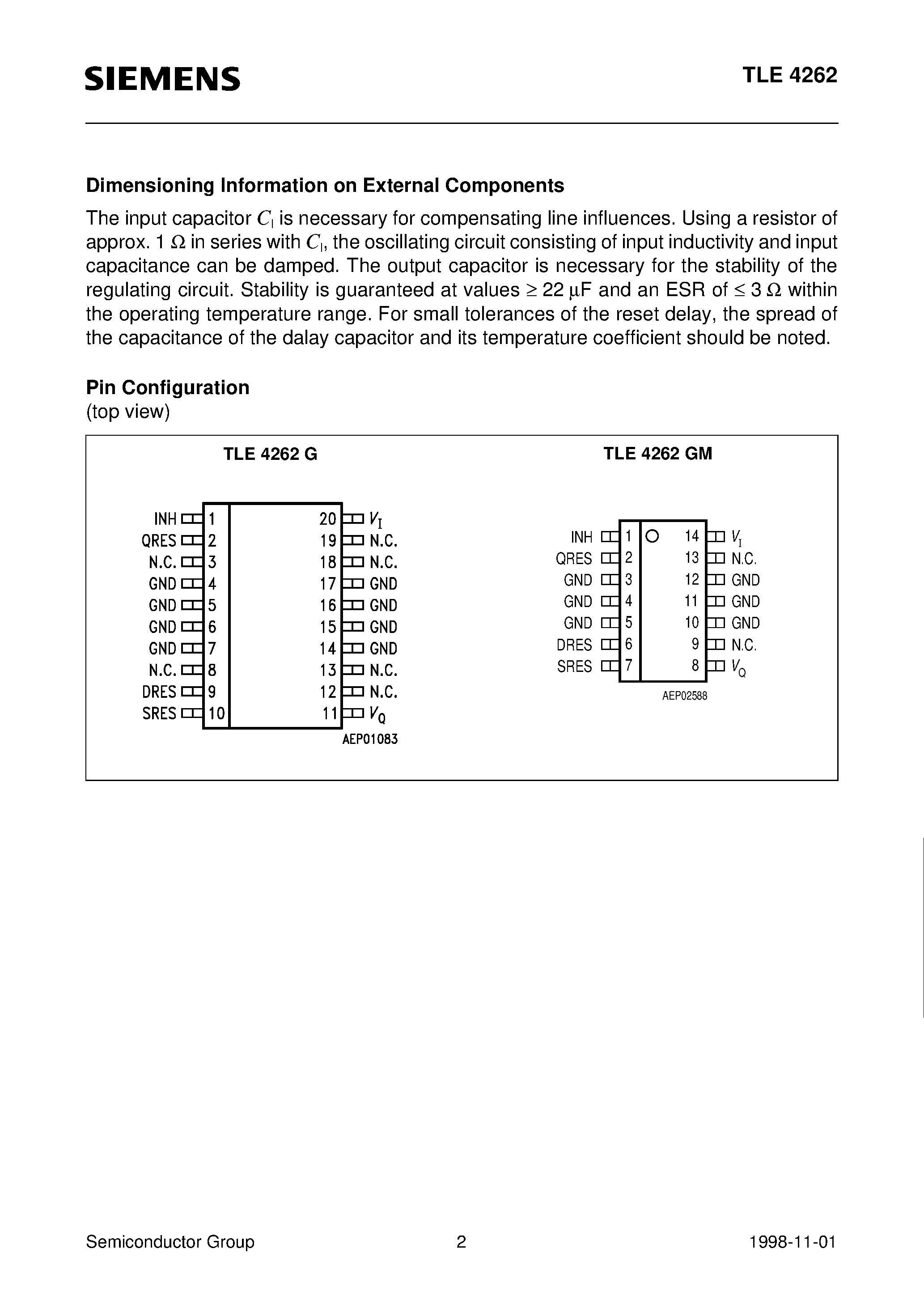 Даташит TLE4262GM - 5-V Low Drop Voltage Regulator страница 2