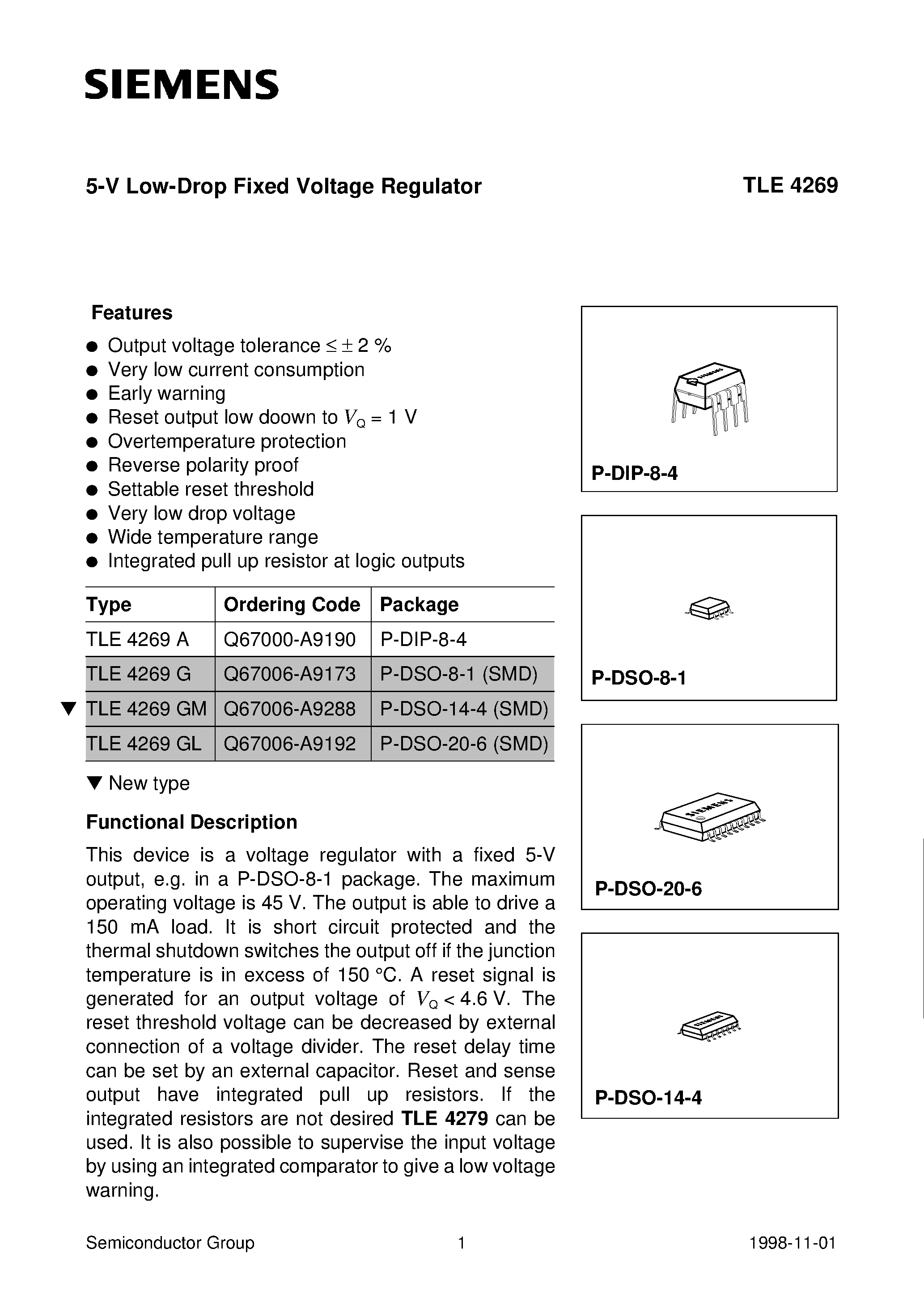 Datasheet TLE4269 - 5-V Low-Drop Fixed Voltage Regulator page 1