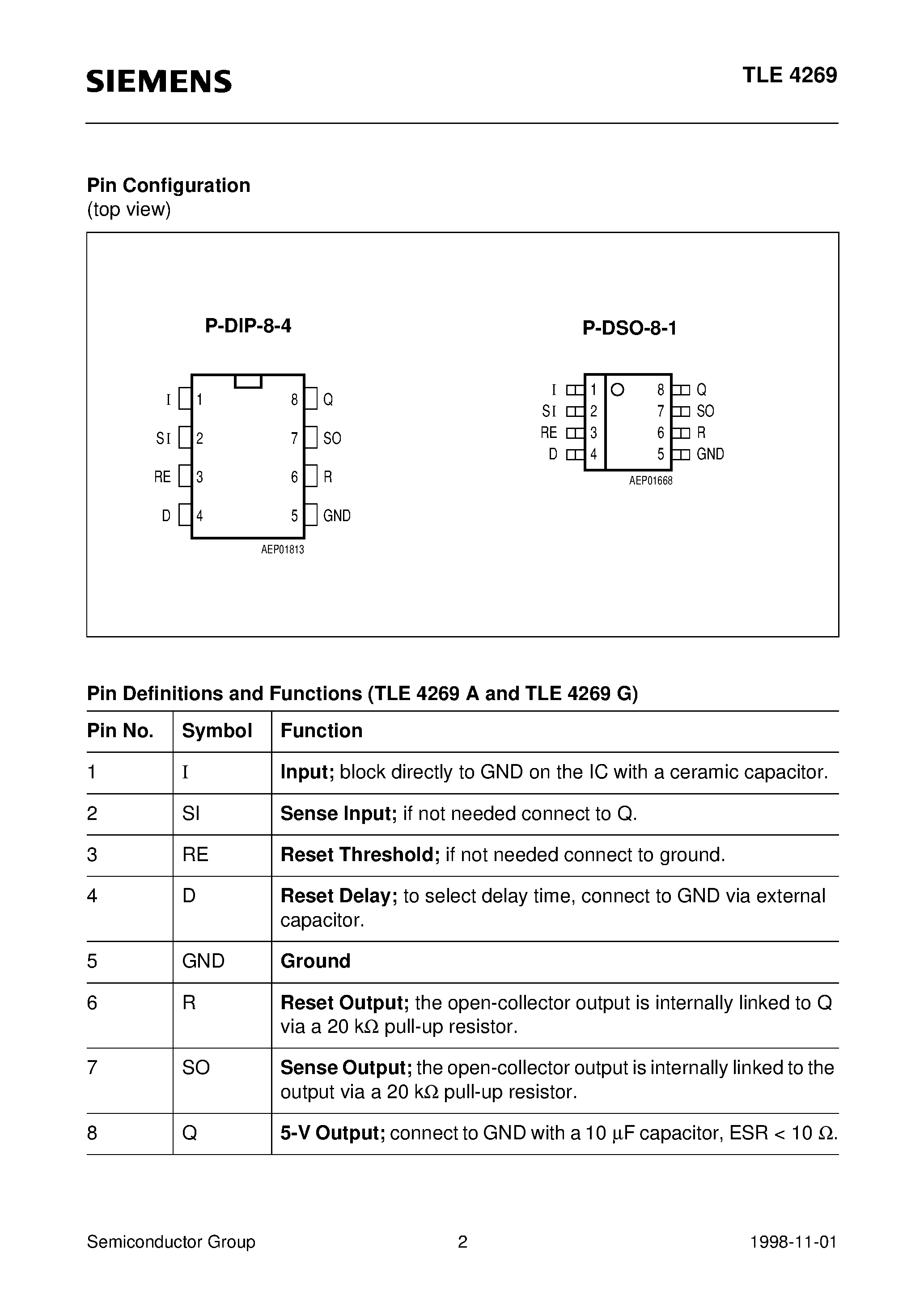 Datasheet TLE4269 - 5-V Low-Drop Fixed Voltage Regulator page 2