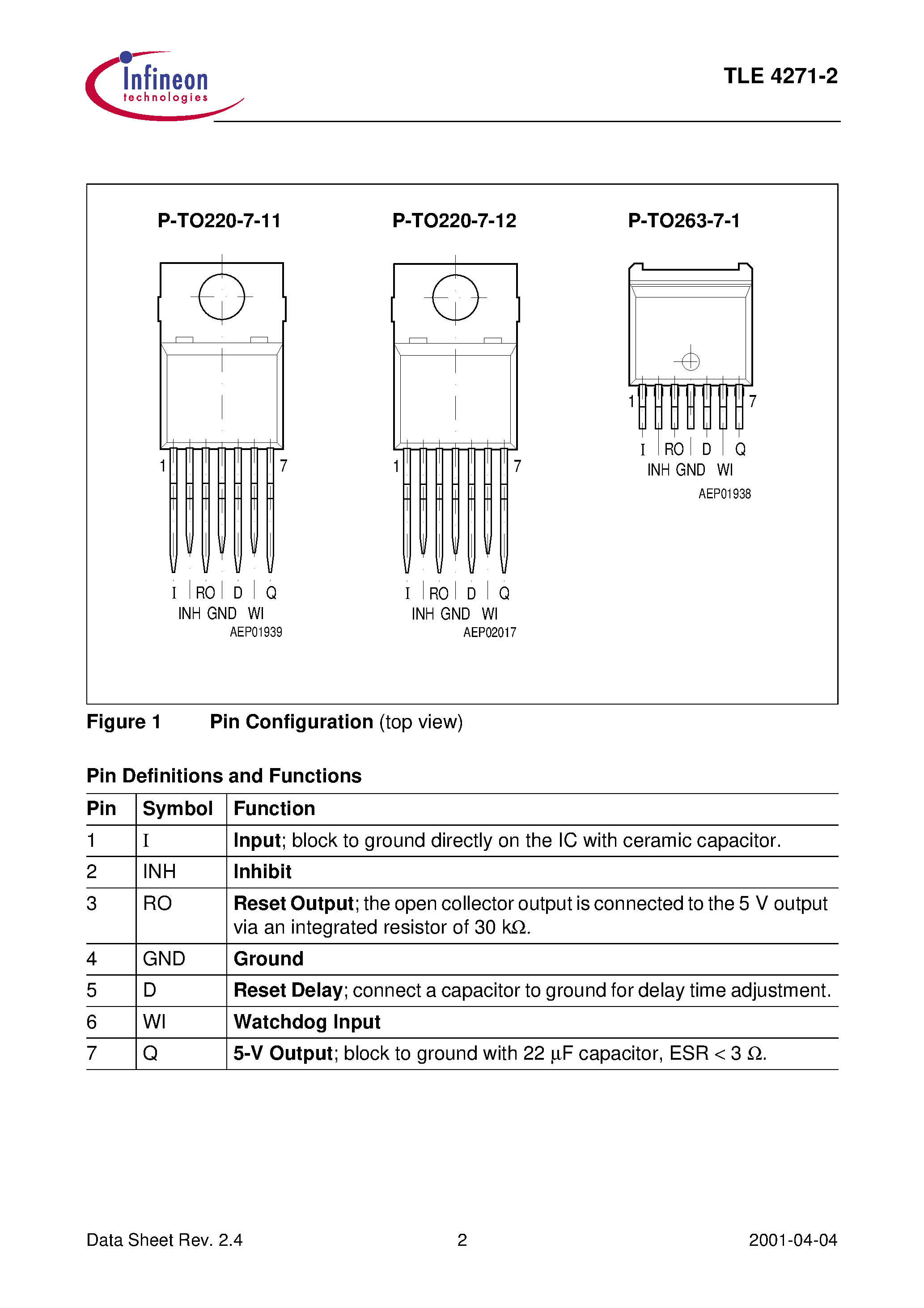 Даташит TLE4271 - 5-V Low-Drop Fixed Voltage Regulator страница 2