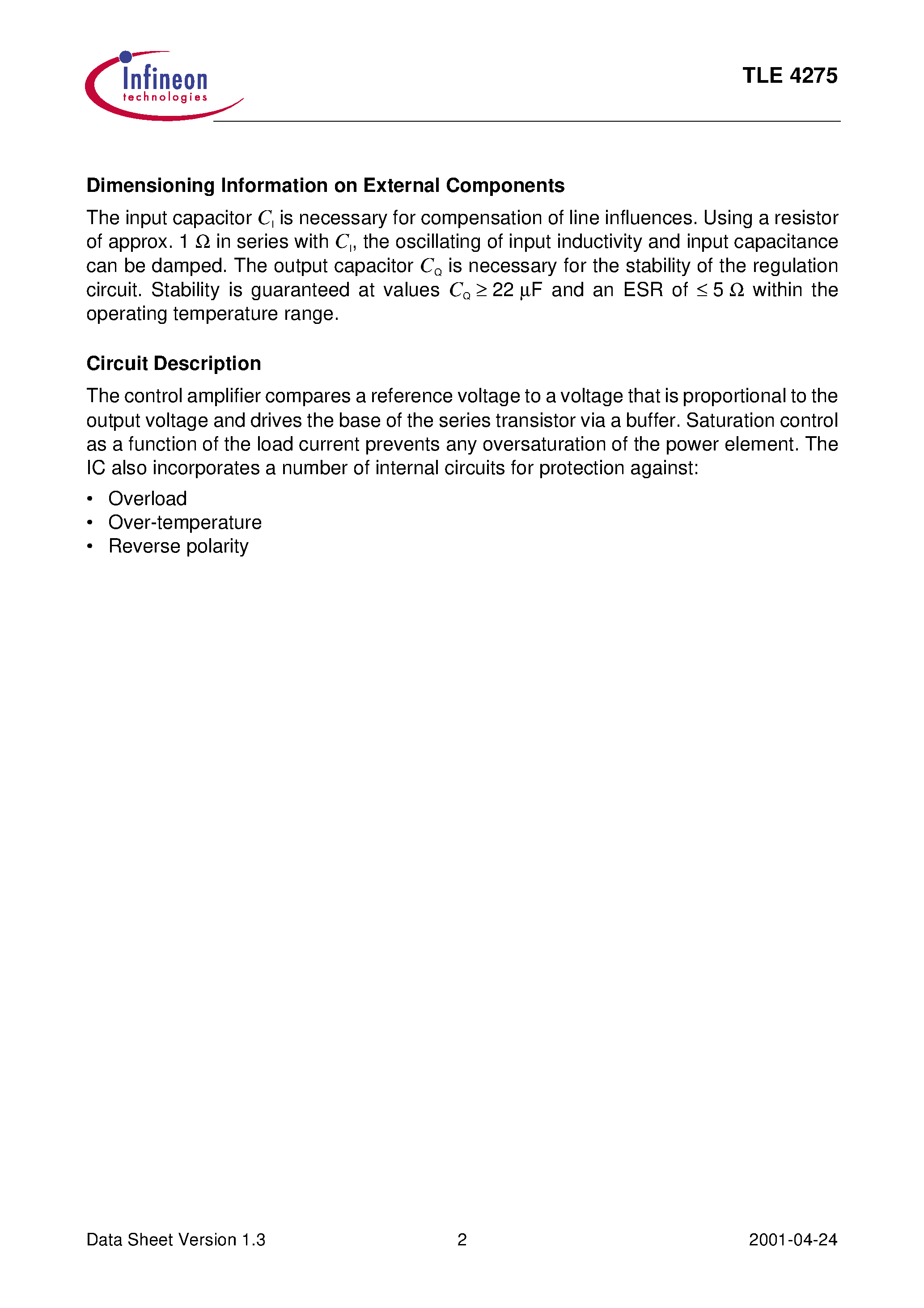 Datasheet TLE4275 - 5-V Low-Drop Voltage Regulator page 2