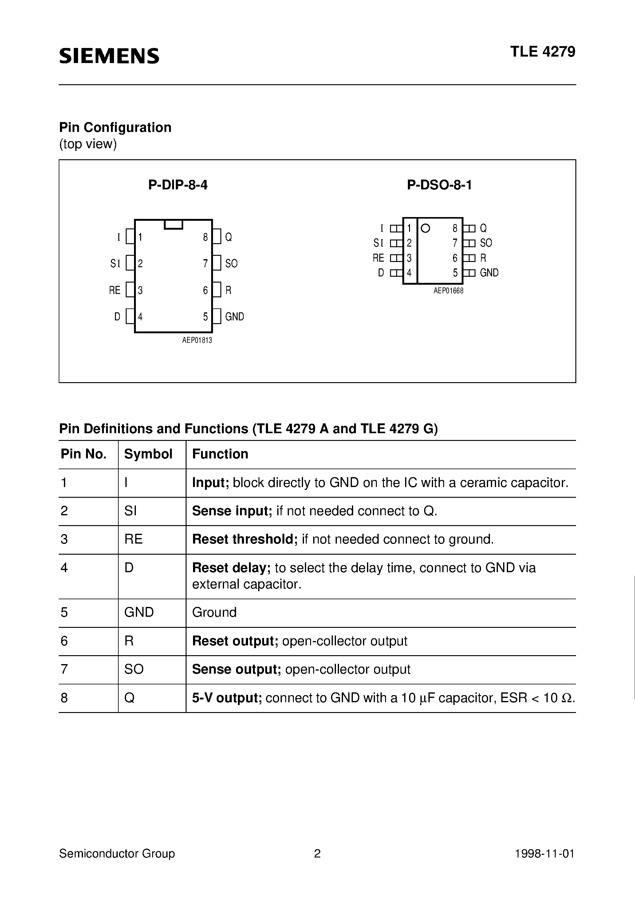Даташит TLE4279GM - 5-V Low-Drop Fixed Voltage Regulator страница 2