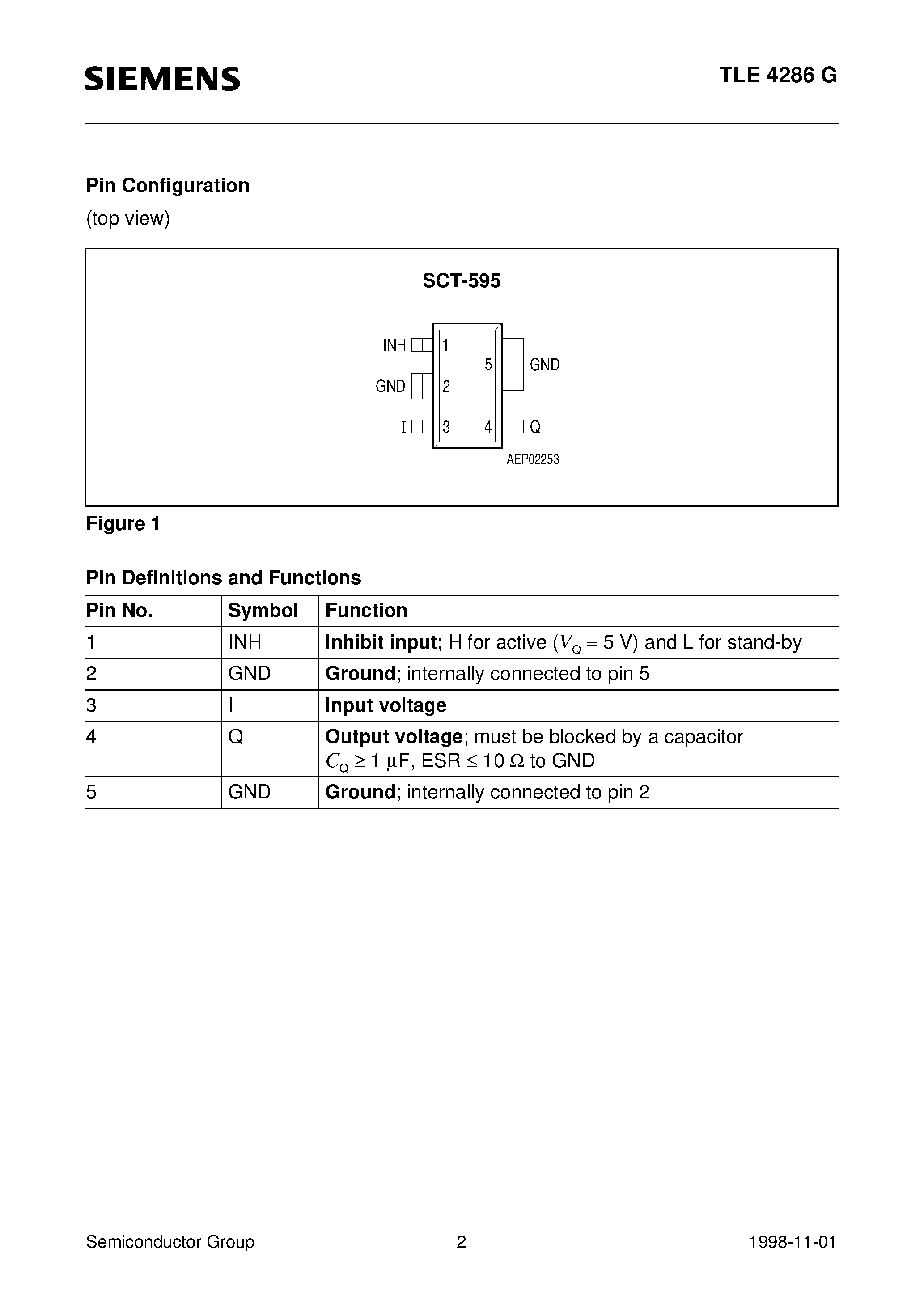 Даташит TLE4286 - 5-V Voltage Regulator страница 2