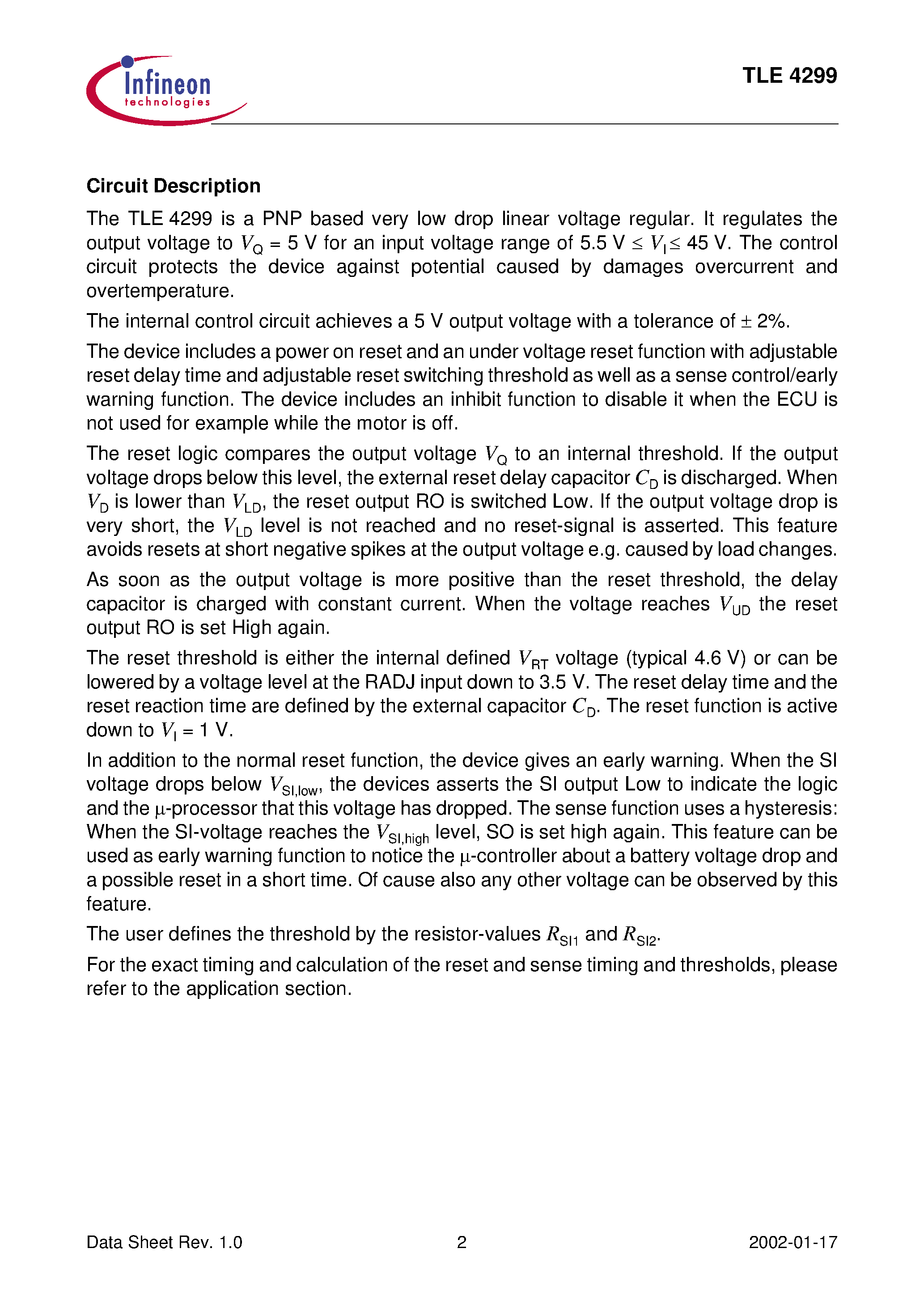 Даташит TLE4299GM - 5-V Low-Drop Fixed Voltage Regulator страница 2