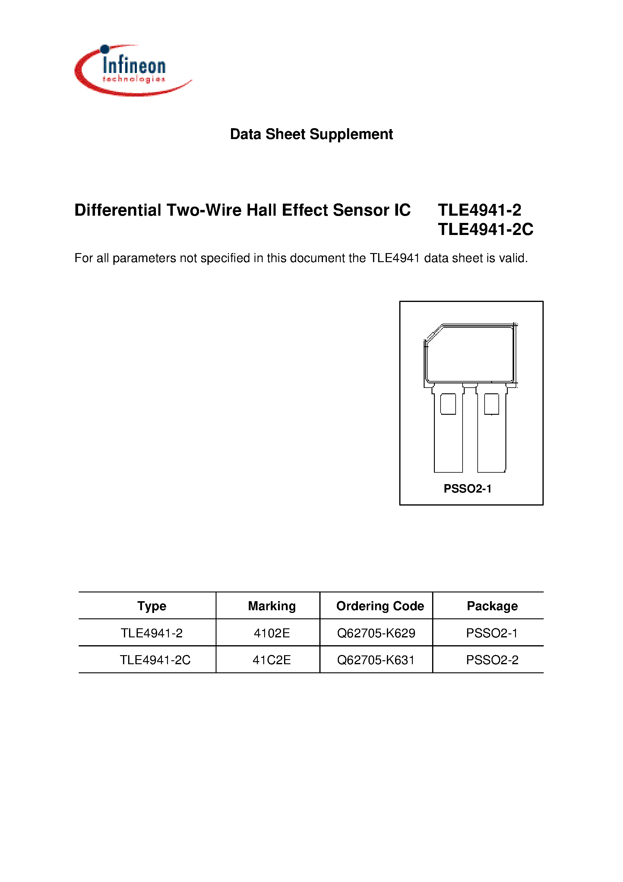 Datasheet TLE4941-2 - Differential Two-Wire Hall Effect Sensor IC page 1